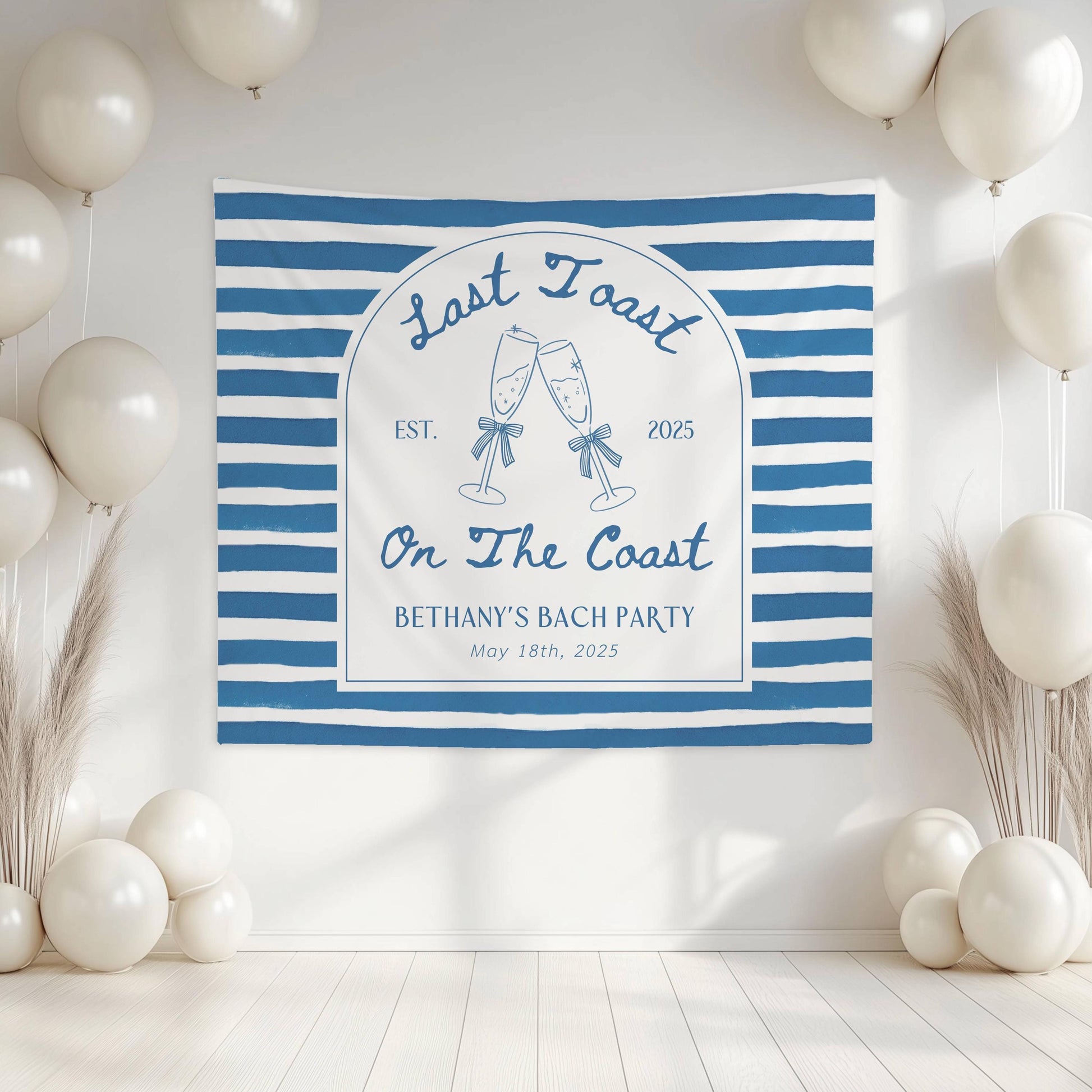 Last Toast on the Coast Banner Prosecco Beach Bridal Shower Backdrop Blue Coastal Bachelorette Fabric Sign Cocktail Party Decor Last Toast - LAUMIANstudio