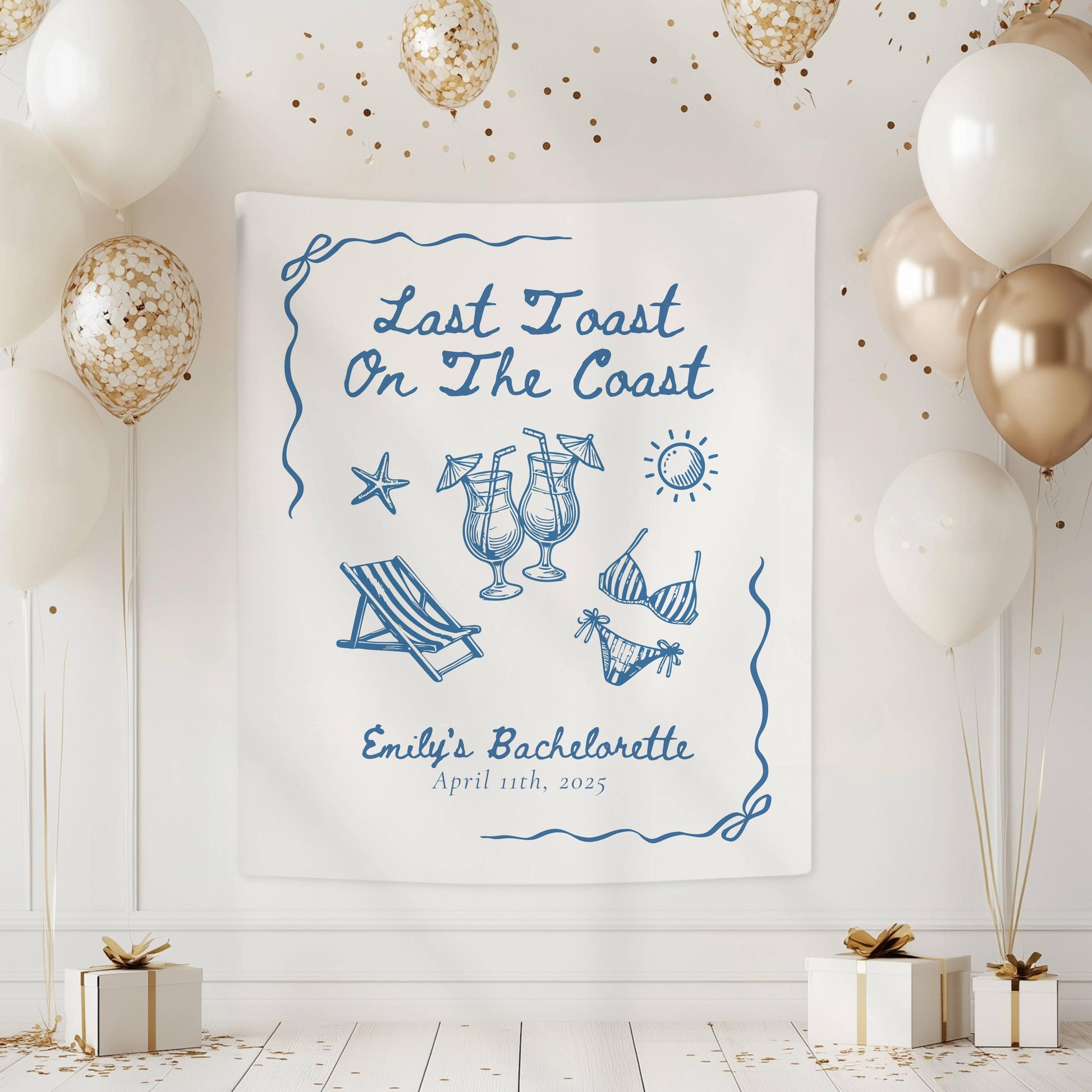 Personalized Pink Last Toast Coast Bachelorette Banner Girly Bikini Bridal Shower Banner Pink Coastal Bachelorette Backdrop Cocktail Beach - LAUMIANstudio