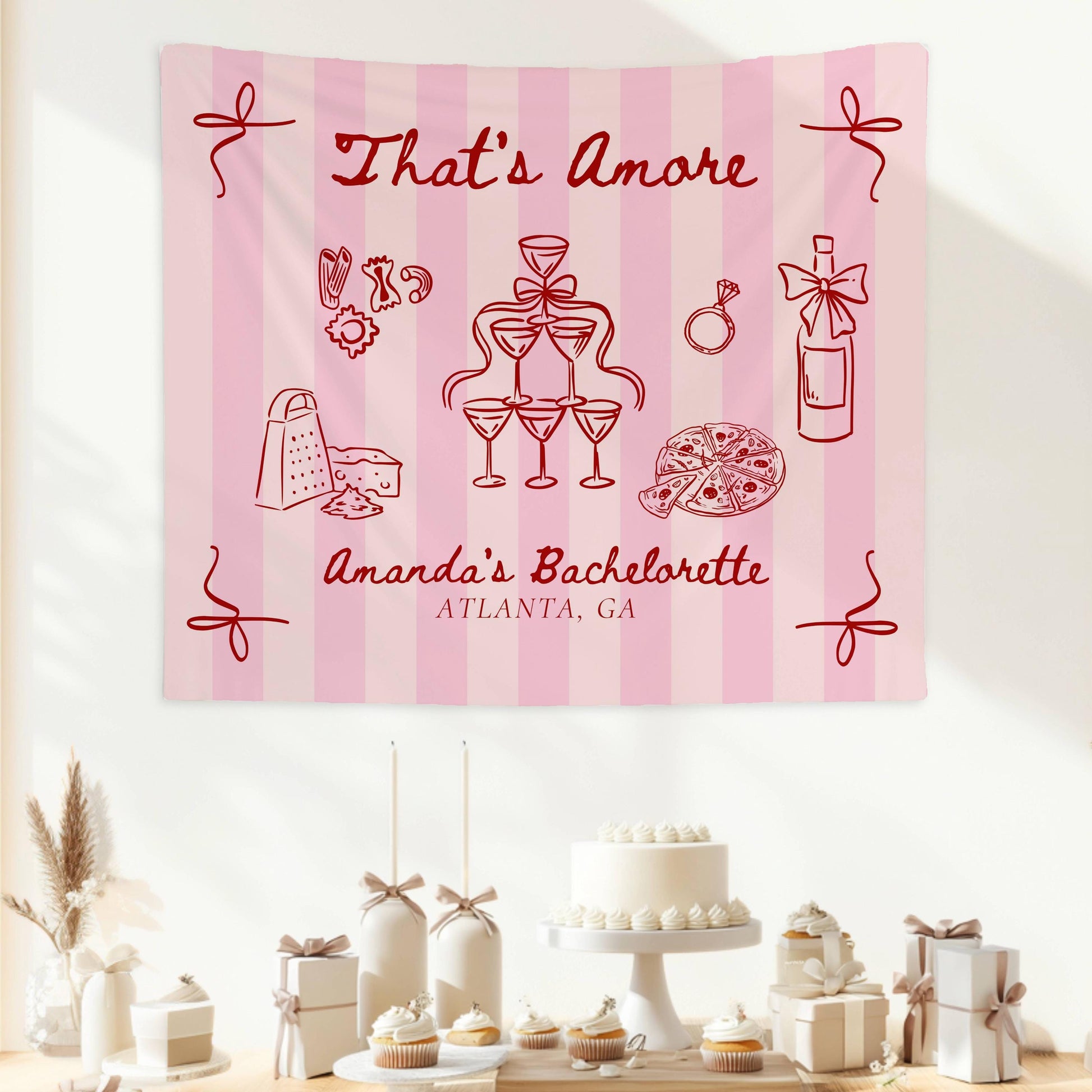 Thats Amore Bridal Shower Backdrop Italian Summer Bachelorette Sign Custom Italy Bridal Shower Banner Red and Pink Thats Amore Welcome Sign - LAUMIANstudio