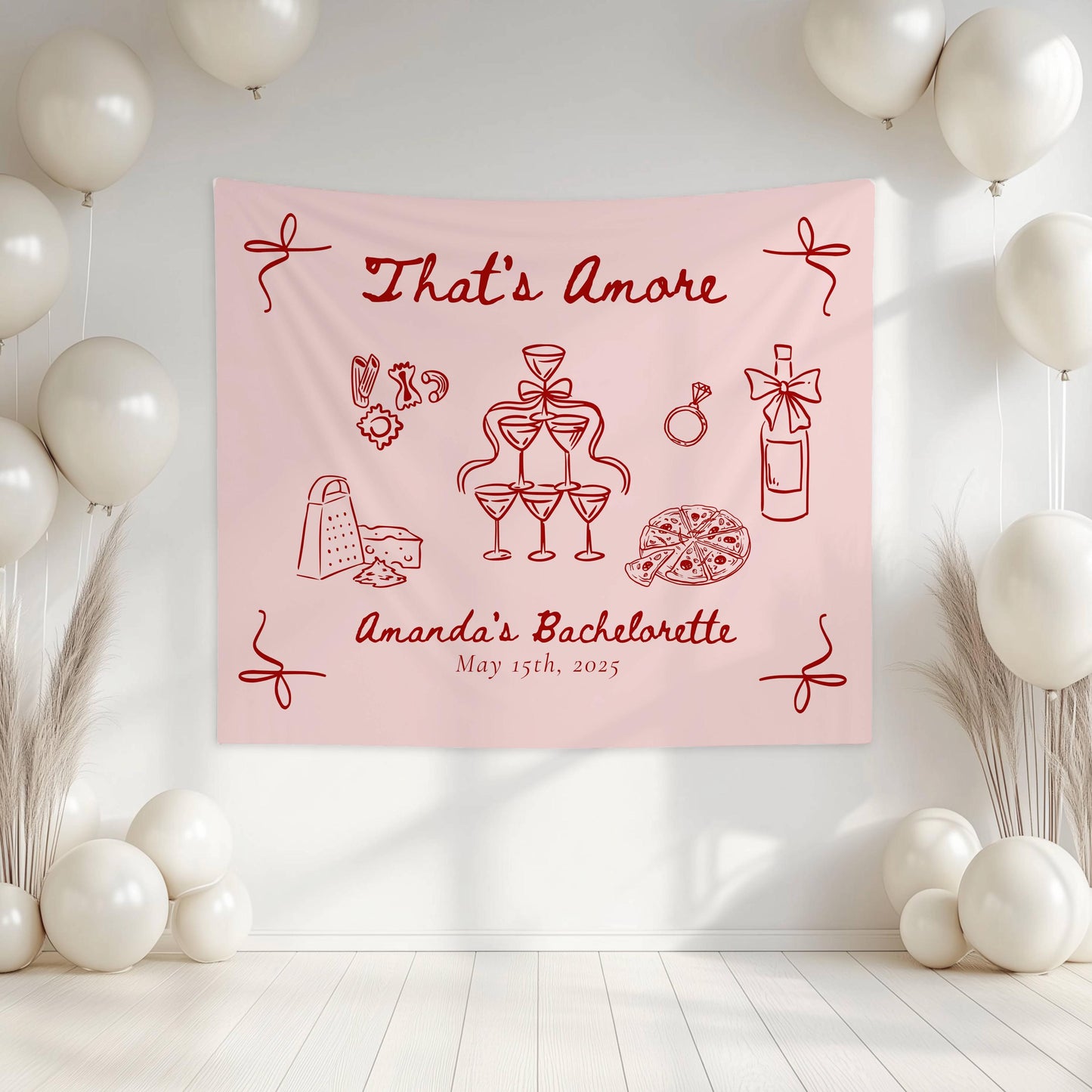 Thats Amore Bridal Shower Backdrop Italian Summer Bachelorette Sign Custom Italy Bridal Shower Banner Red and Pink Thats Amore Welcome Sign - LAUMIANstudio