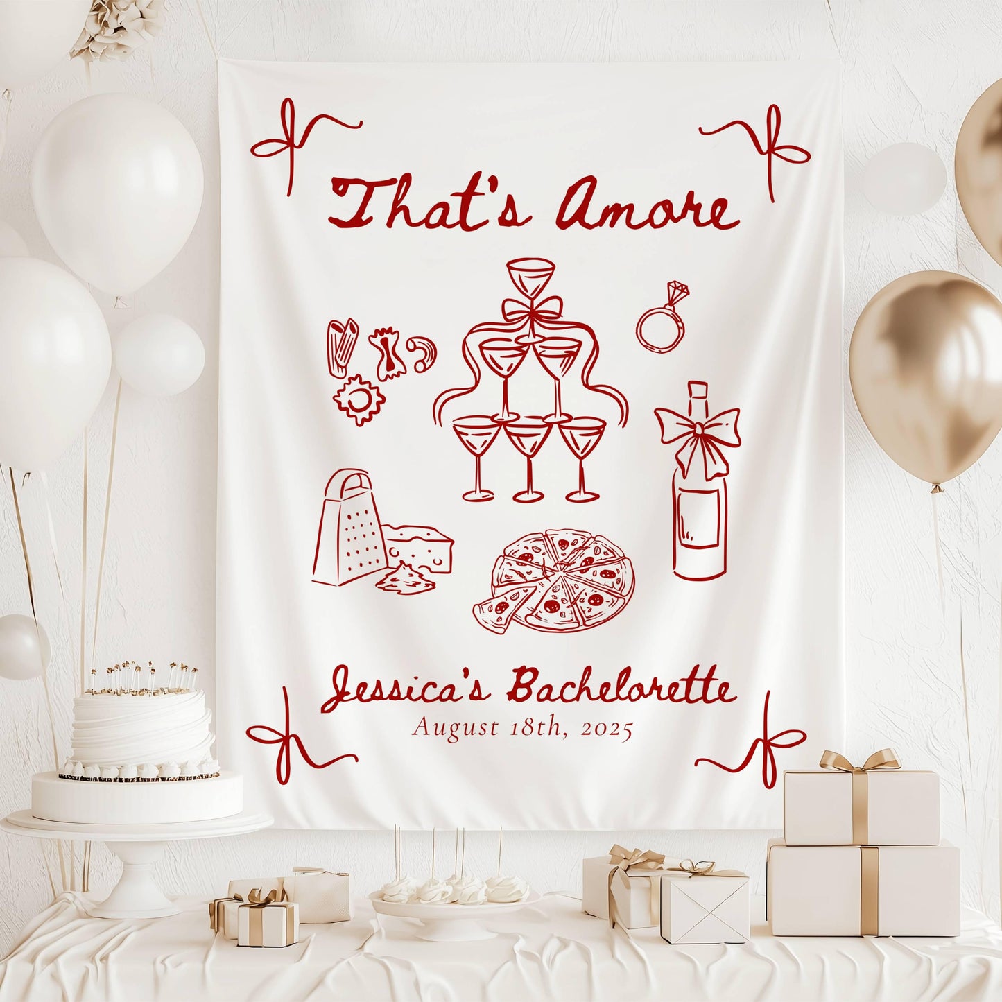 Thats Amore Bridal Shower Backdrop Italian Summer Bachelorette Sign Custom Italy Bridal Shower Banner Red and Pink Thats Amore Welcome Sign - LAUMIANstudio