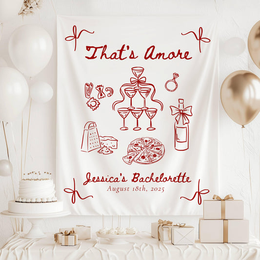 Thats Amore Bridal Shower Backdrop Italian Summer Bachelorette Sign Custom Italy Bridal Shower Banner Red and Pink Thats Amore Welcome Sign - LAUMIANstudio