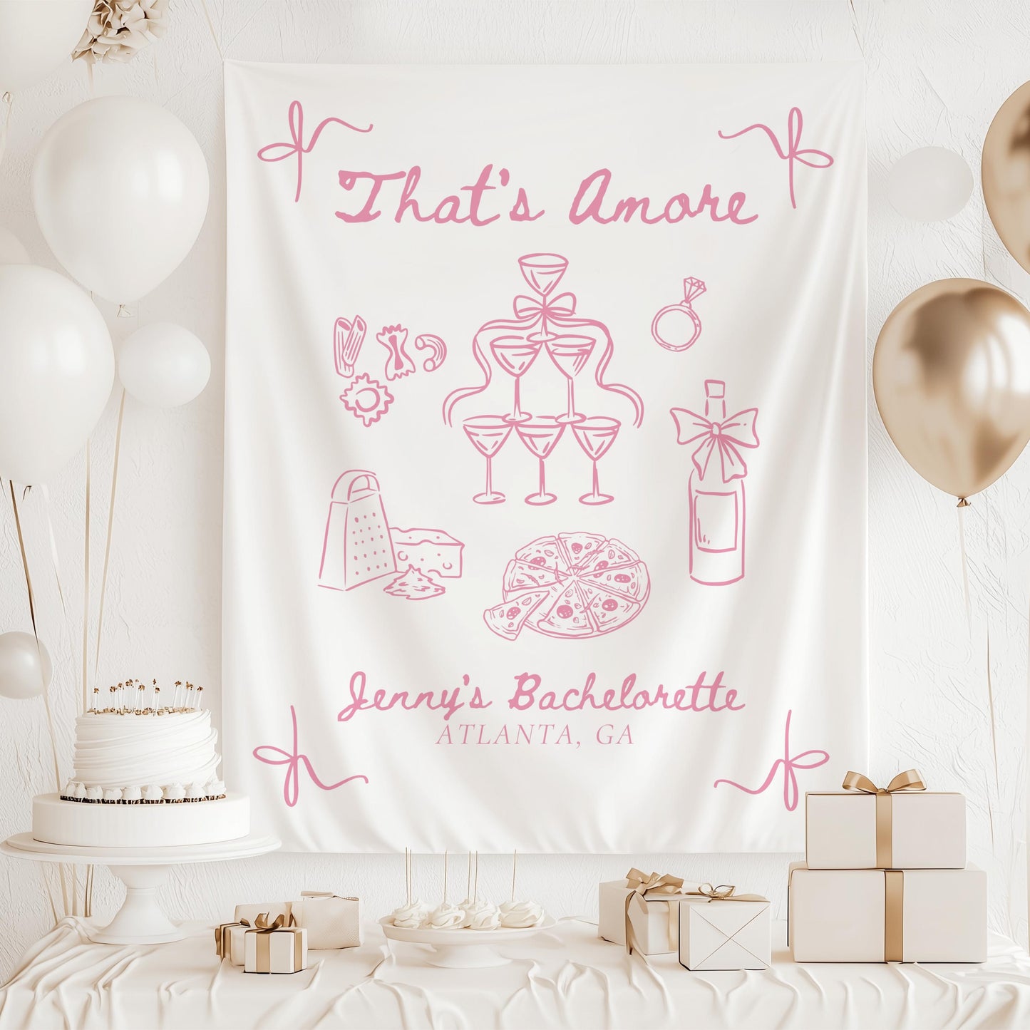 Thats Amore Bridal Shower Backdrop Italian Summer Bachelorette Sign Custom Italy Bridal Shower Banner Red and Pink Thats Amore Welcome Sign - LAUMIANstudio