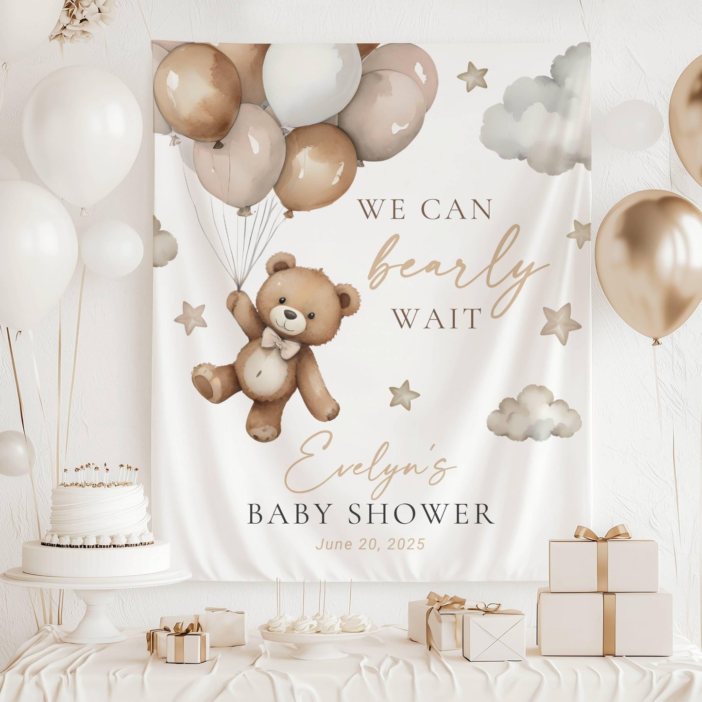 Custom Pink Bearly Wait Banner Pink Baby Girl Baby Shower Backdrop Pink Balloon Teddy Sign Pink Bear Baby Shower We Can Nearly Wait Pink - LAUMIANstudio