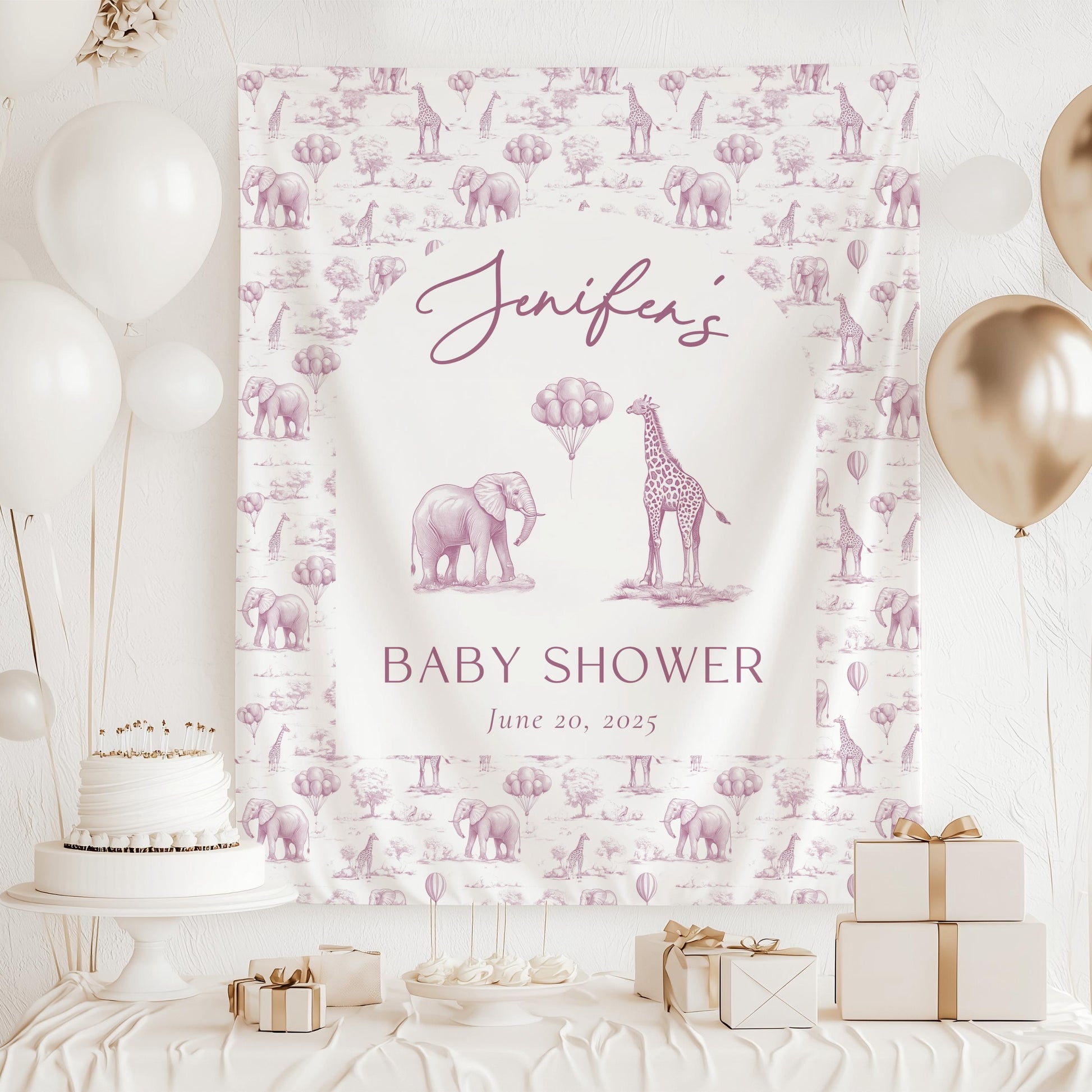Custom Blush Pink Baby Shower Backdrop Toile Girl Baby Shower Wall Tapestry Chinoiserie Safari Shower Decoration Cute Pink Shower Tapestry - LAUMIANstudio