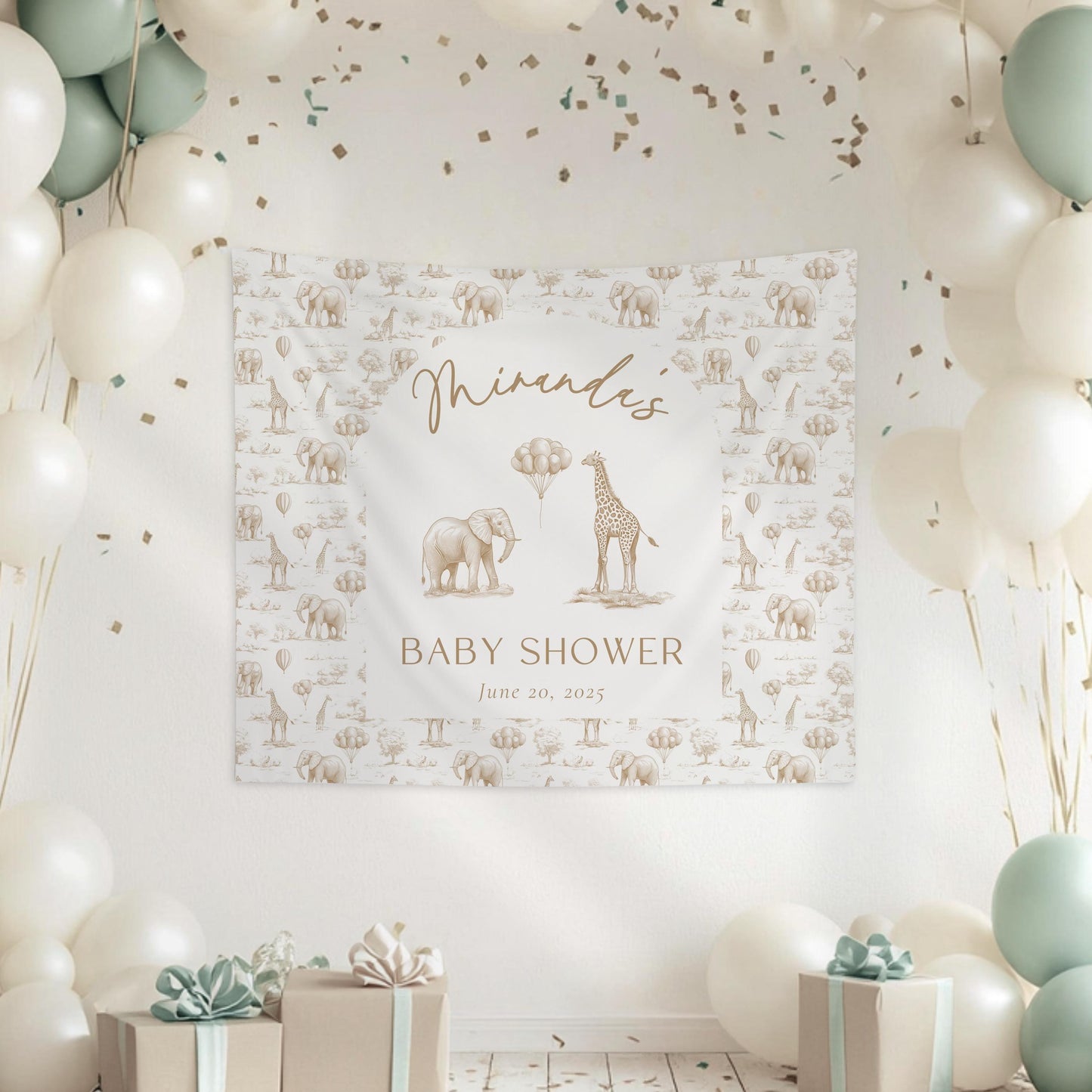 Toile Safari Baby Shower Backdrop - Sage Green - LAUMIANstudio