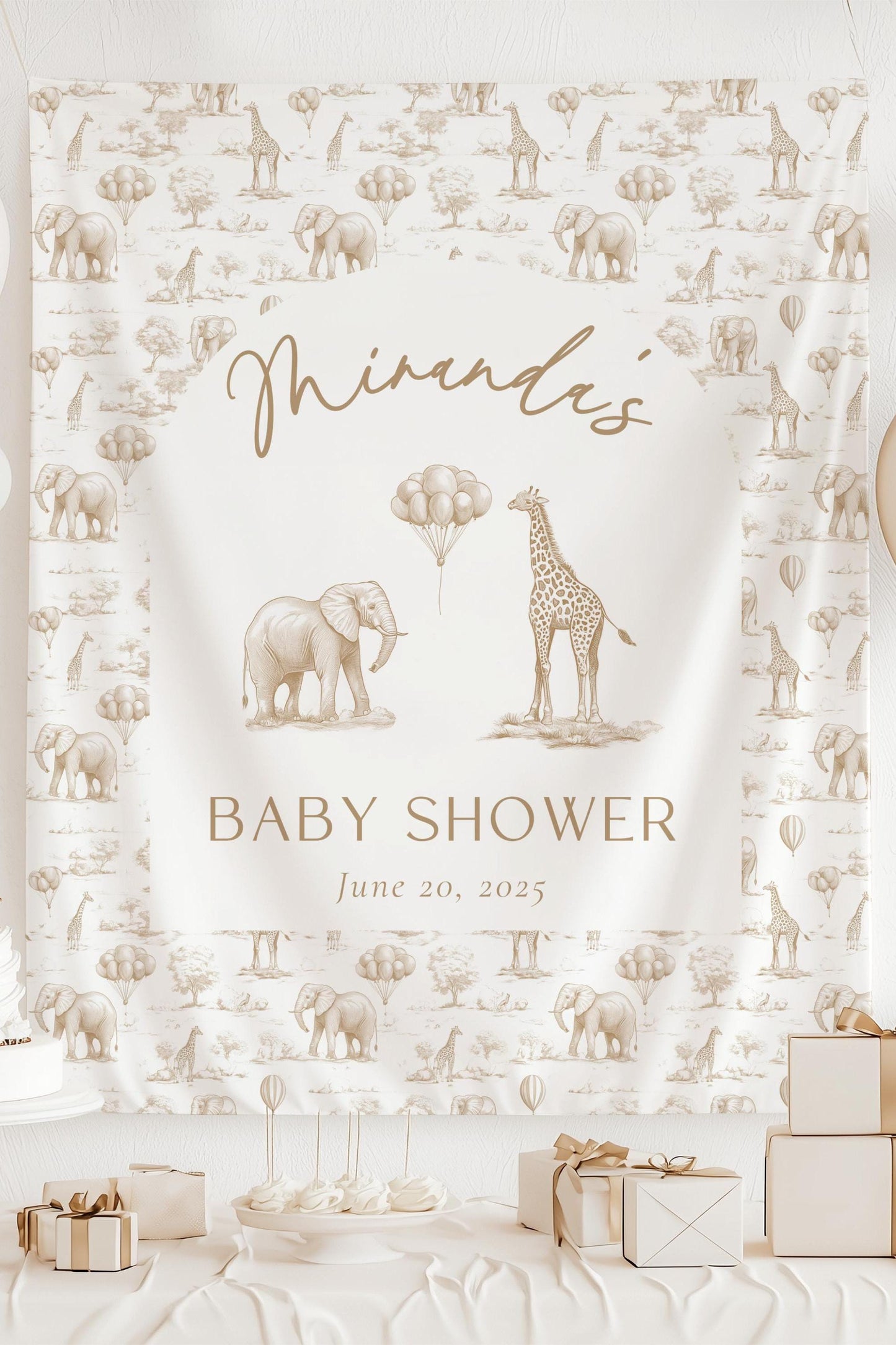 Beige Toile Custom Wall Tapestry Baby Shower Neutral Decor Baby Shower Gender Neutral Wall Decoration Chinoiserie Baby Shower Wall Tapestry - LAUMIANstudio