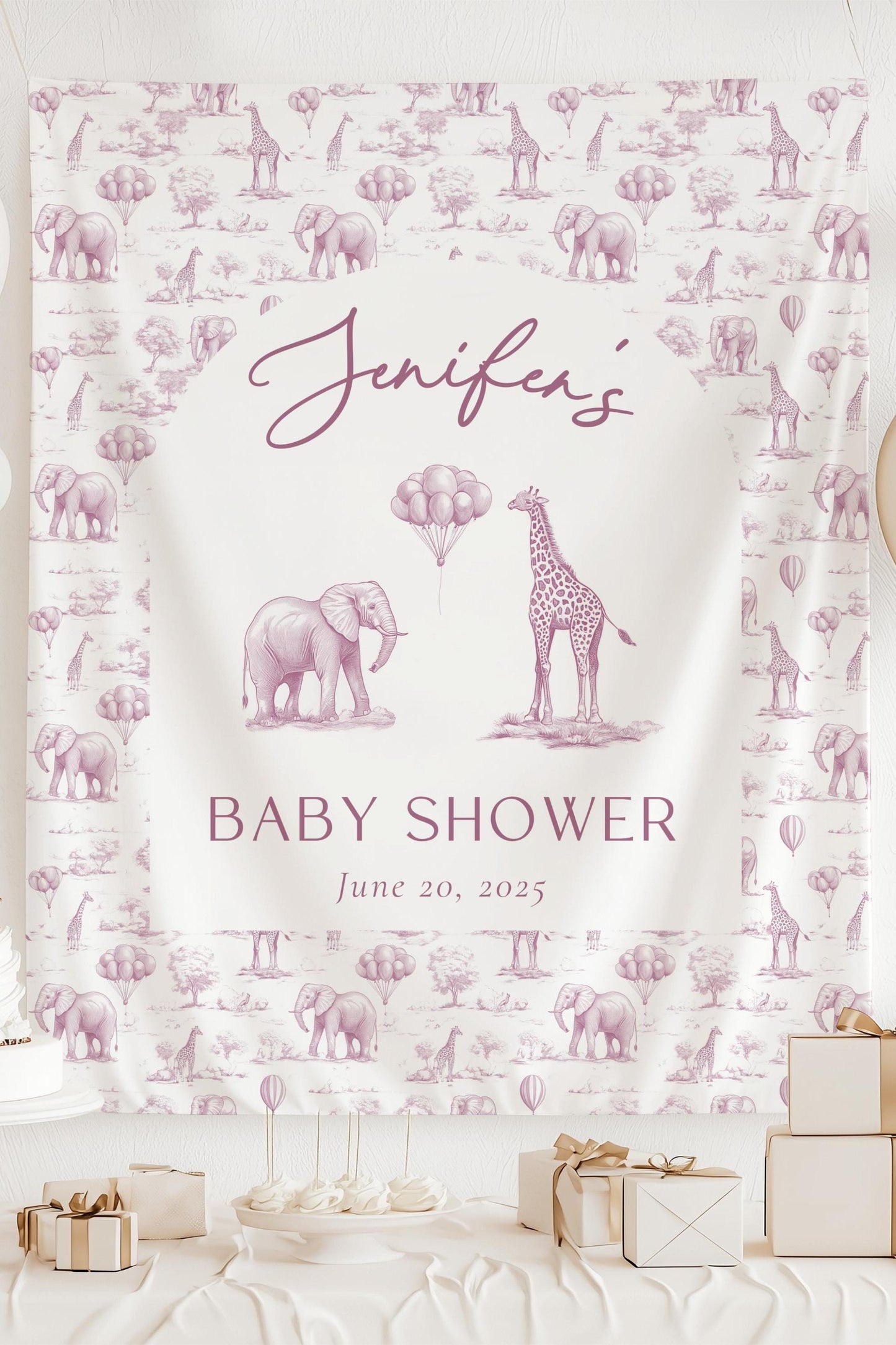 Custom Pink Toile Wall Tapestry Baby Shower Baby Girl Decor Baby Shower Pink Wall Decoration Girly Chinoiserie Baby Shower Wall Tapestry - LAUMIANstudio