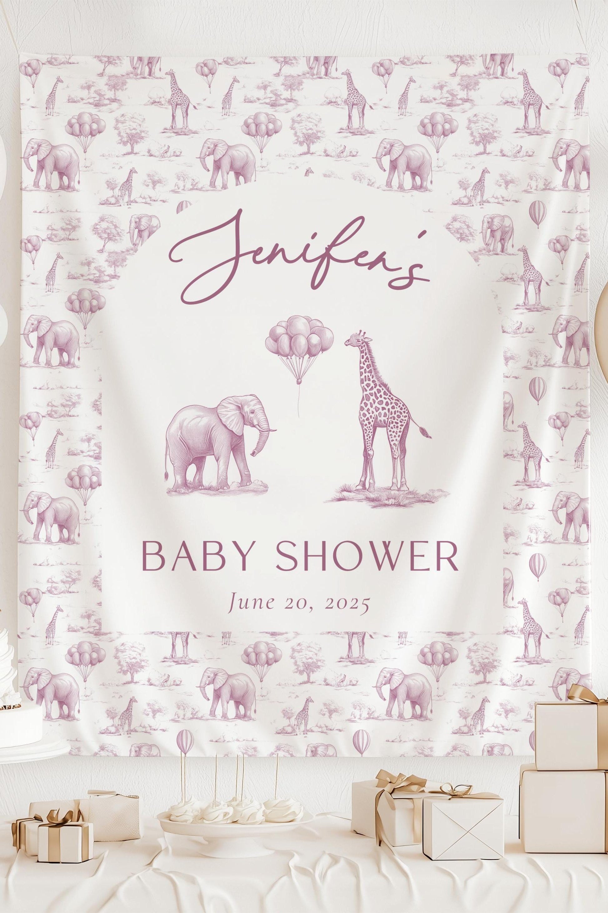 Custom Pink Toile Wall Tapestry Baby Shower Baby Girl Decor Baby Shower Pink Wall Decoration Girly Chinoiserie Baby Shower Wall Tapestry - LAUMIANstudio