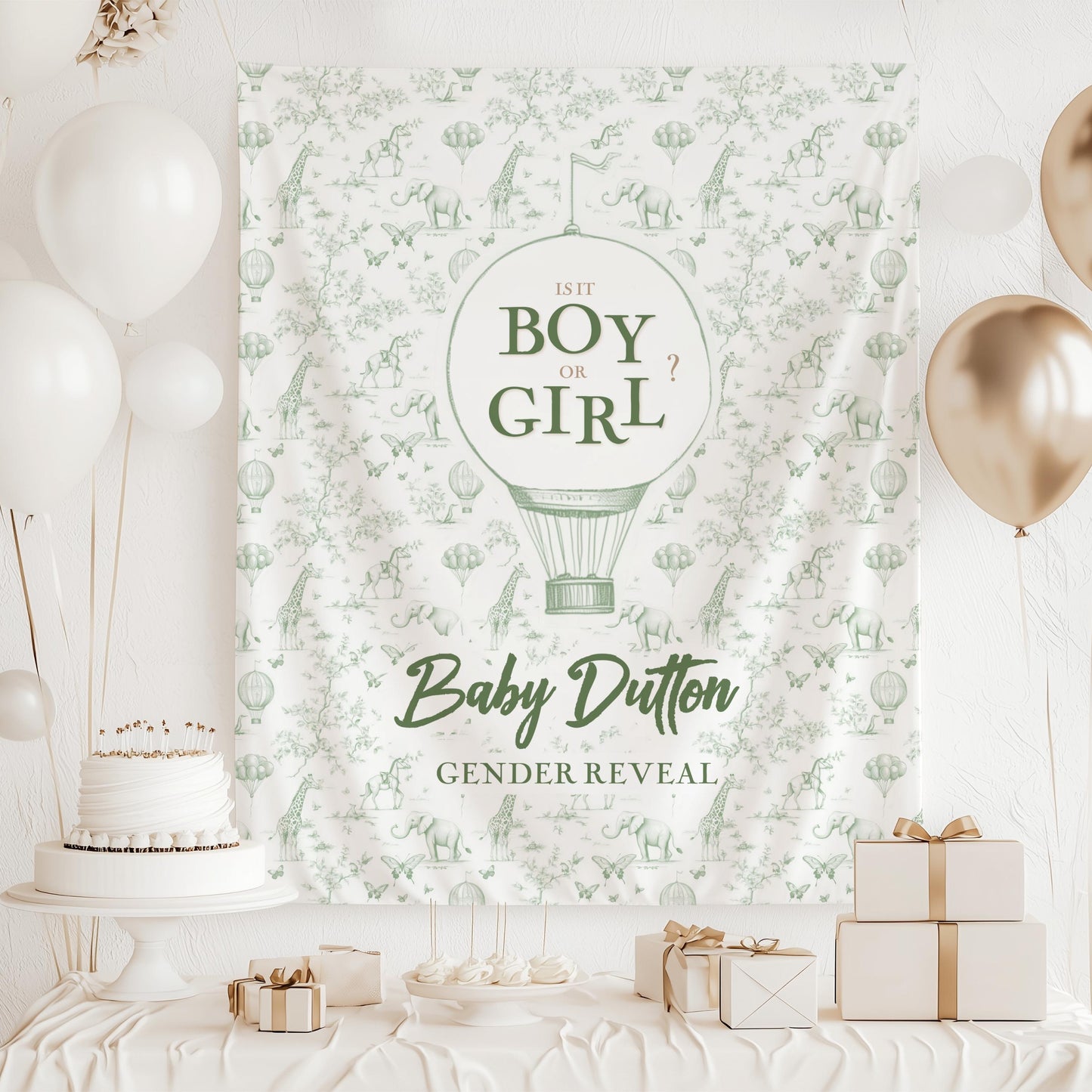 Neutral Gender Reveal Toile Backdrop Custom Beige Safari Gender Reveal Tapestry Dior Inspired Banner Summer Gender Reveal Banner Butterfly - LAUMIANstudio