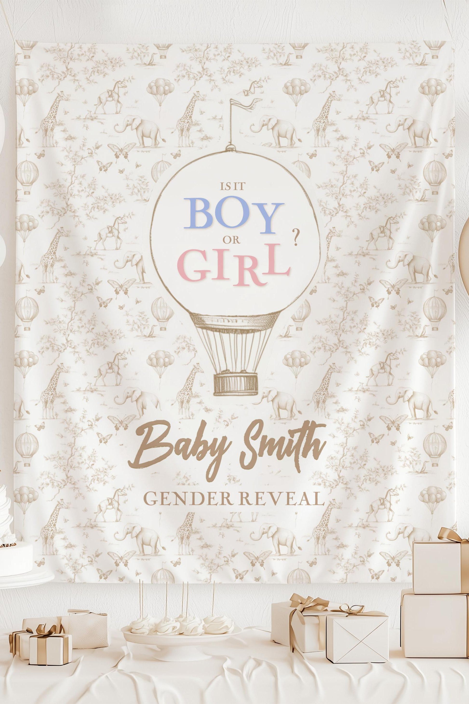 Neutral Gender Reveal Toile Backdrop Custom Beige Safari Gender Reveal Tapestry Dior Inspired Banner Summer Gender Reveal Banner Butterfly - LAUMIANstudio