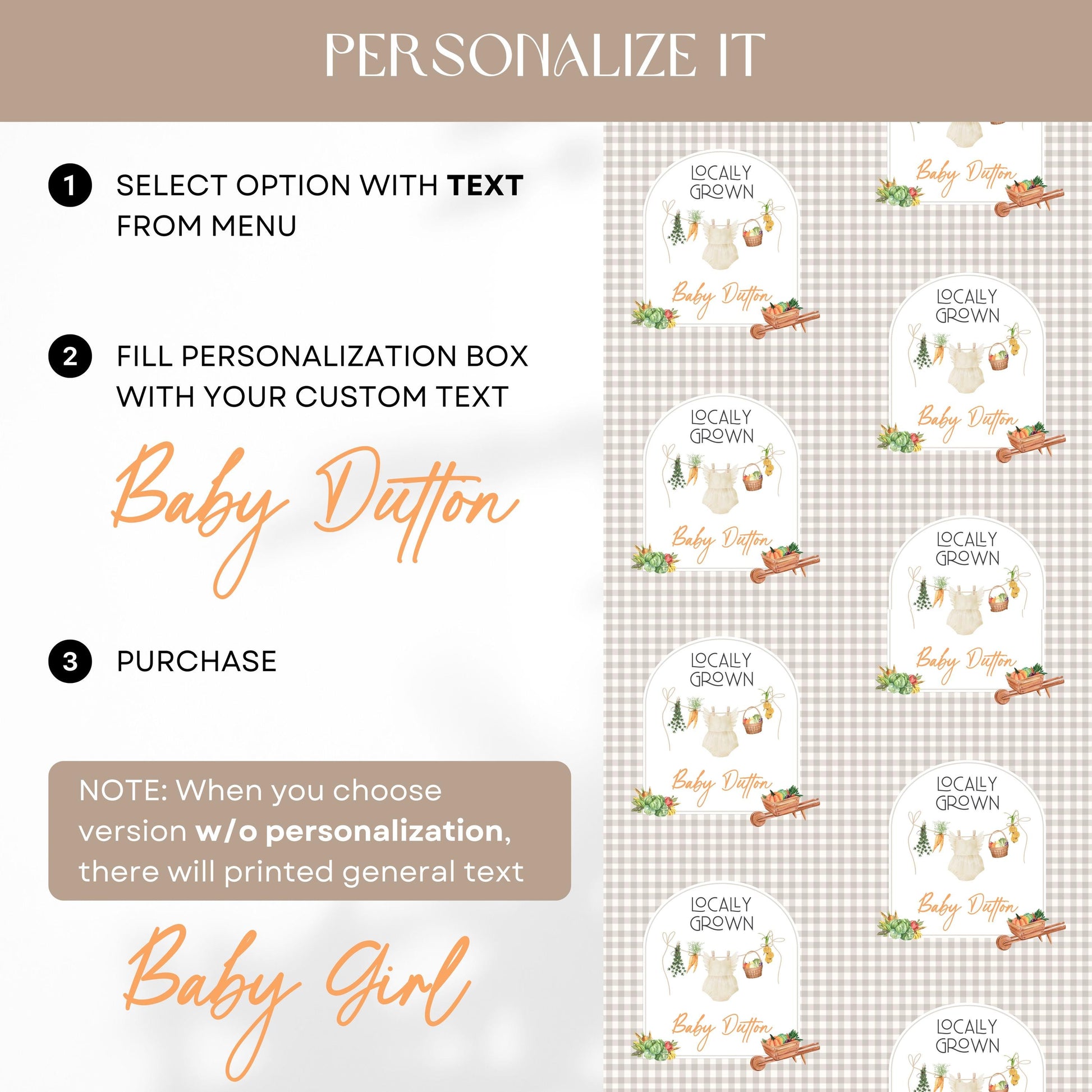 Baby Shower Wrapping Paper Locally Grown Shower Gift Wrap Beige Country Baby Shower Gift Custom Baby Shower Wrap Fruit and Vegetable Wrap - LAUMIANstudio