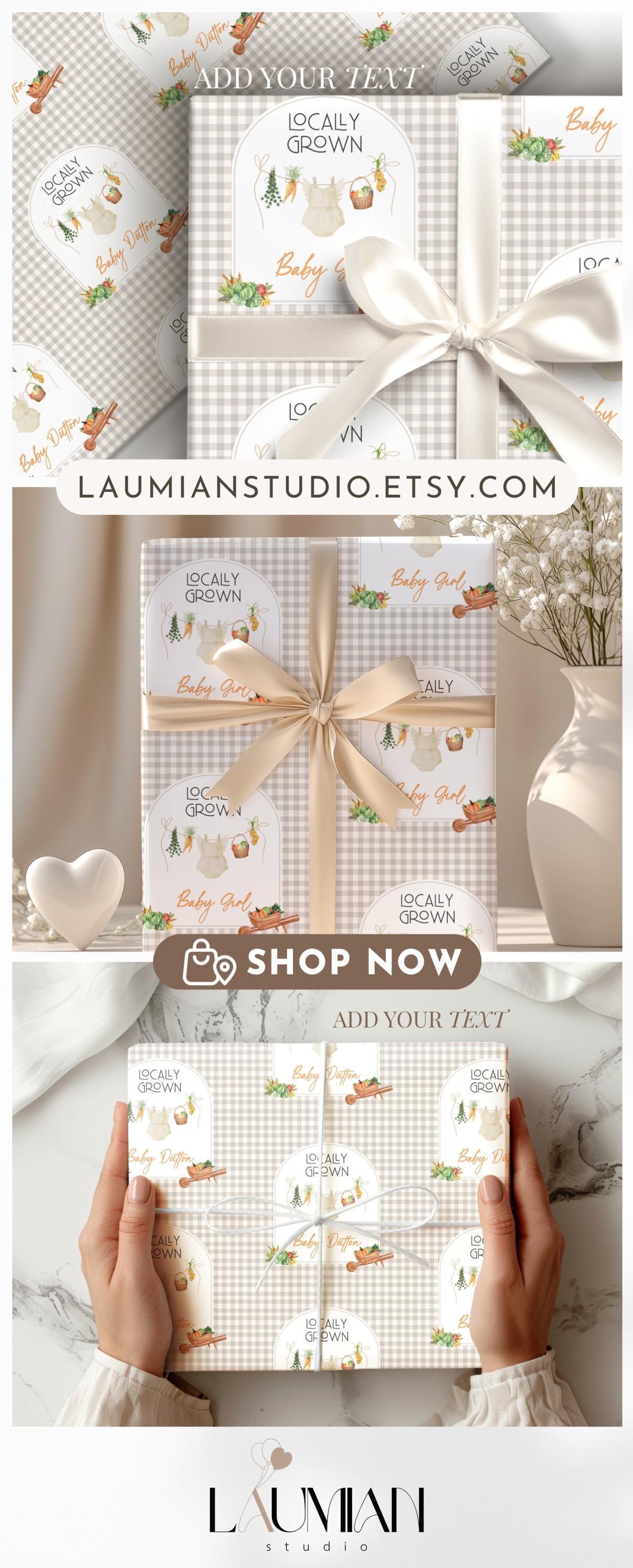 Baby Shower Wrapping Paper Locally Grown Shower Gift Wrap Beige Country Baby Shower Gift Custom Baby Shower Wrap Fruit and Vegetable Wrap - LAUMIANstudio