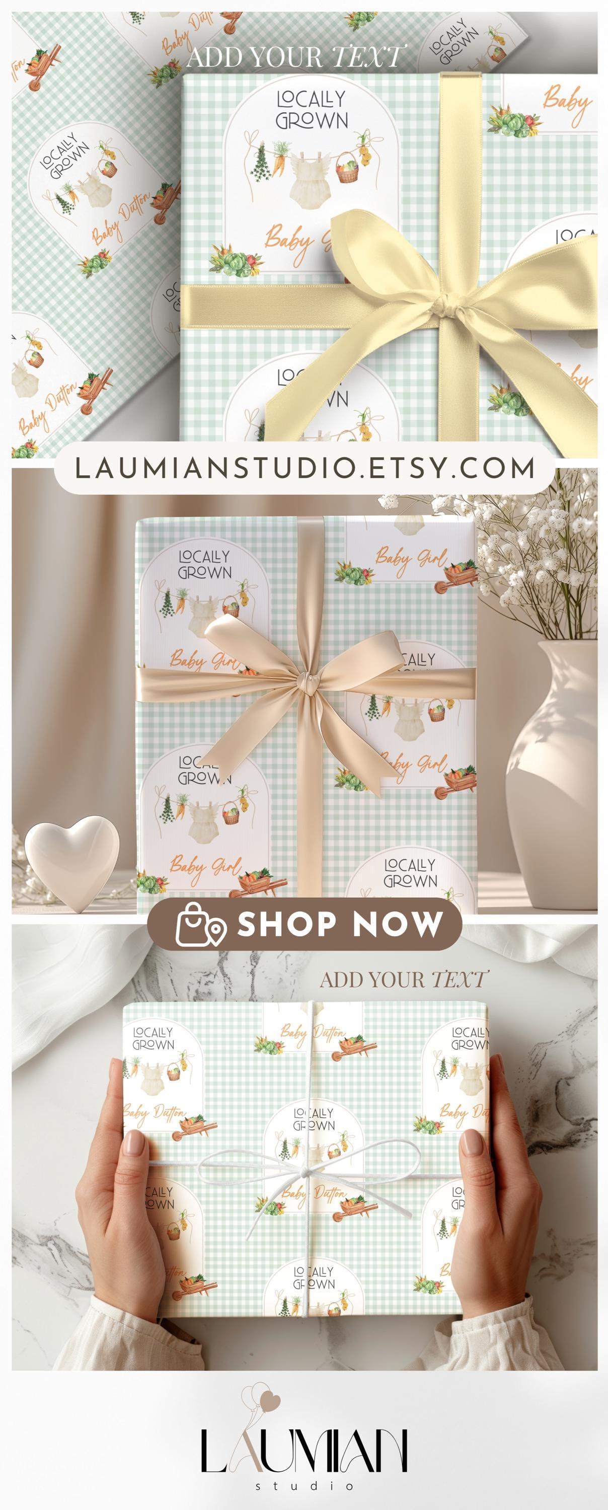 Custom Baby Shower Gift Wrap Green Locally Grown Baby Wrapping Paper Locally Grown Children Wrapping Organic Baby Gift Wrap Cute Baby Shower - LAUMIANstudio