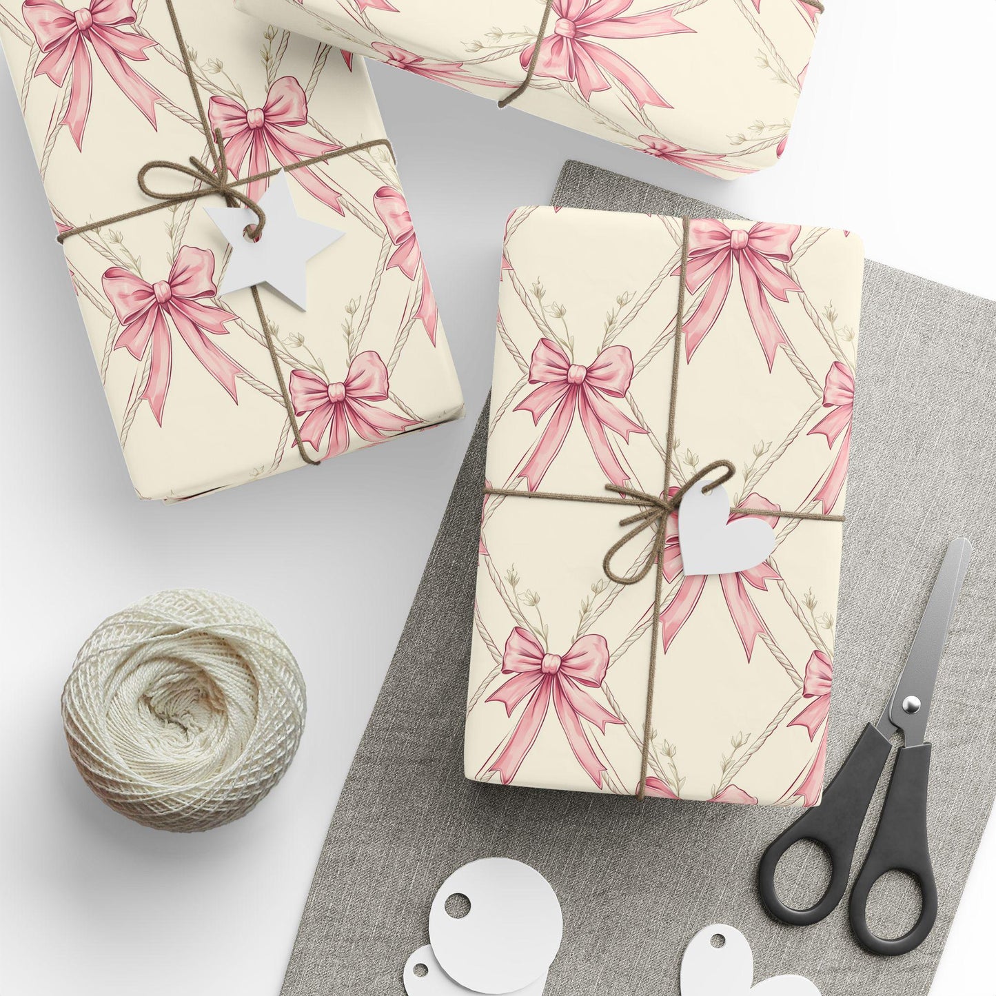 Coquette Pink Bow Wrapping Paper Girly Pink Ribbon Gift Wrap Coquette Birthday Wrapping Custom Watercolor Coquette Aesthetic Wrapping Paper - LAUMIANstudio