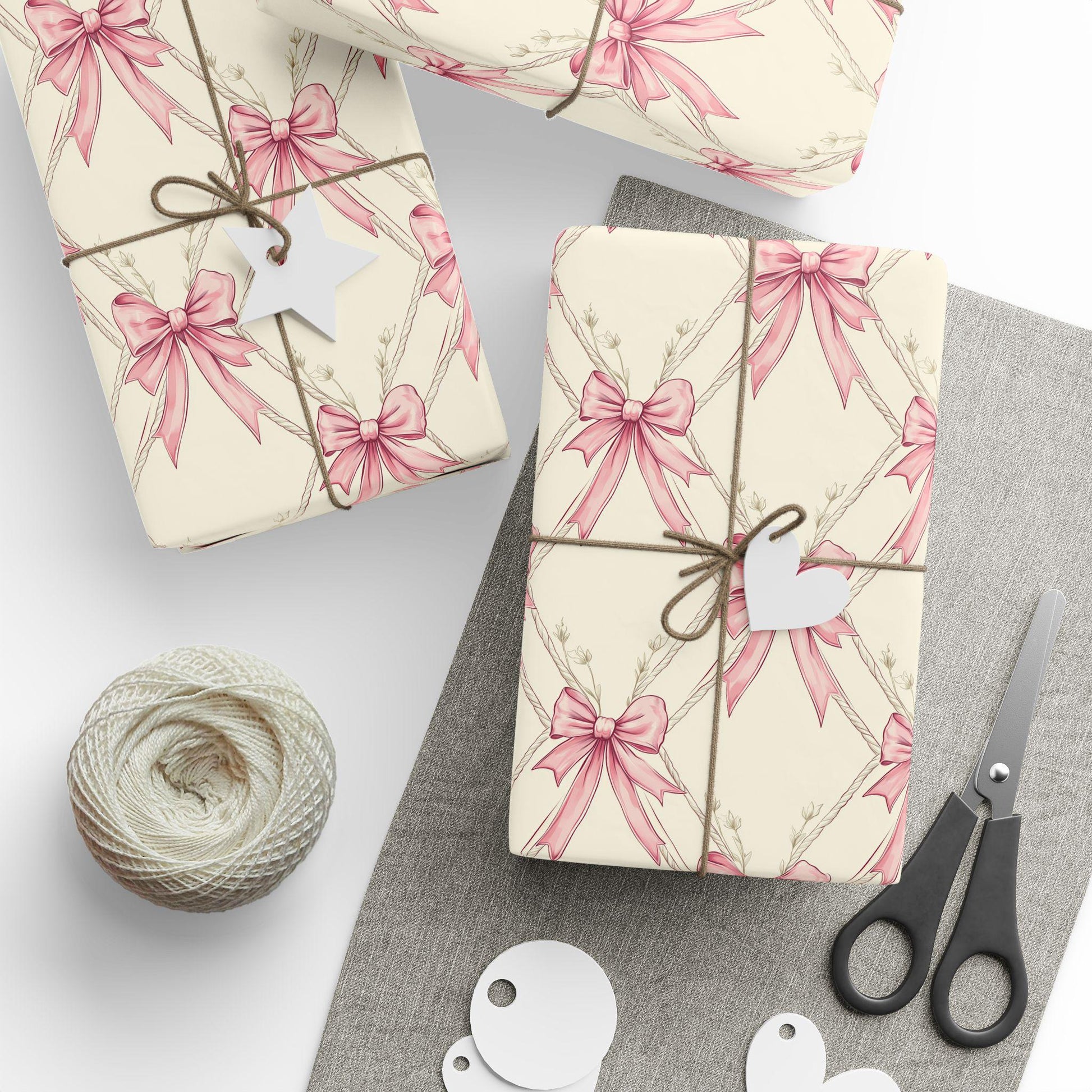 Coquette Pink Bow Wrapping Paper Girly Pink Ribbon Gift Wrap Coquette Birthday Wrapping Custom Watercolor Coquette Aesthetic Wrapping Paper - LAUMIANstudio