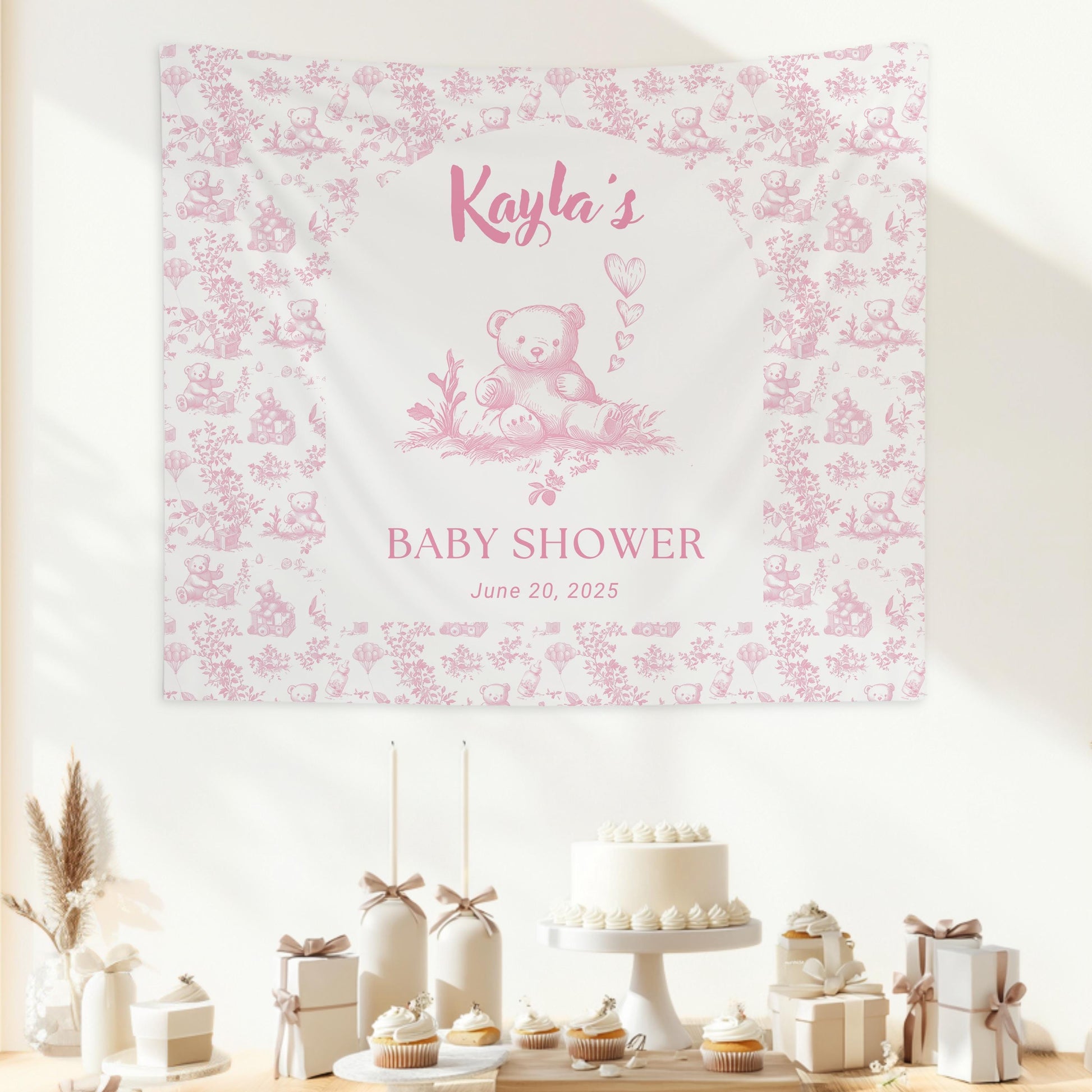 Teddy Bear Baby Shower Banner Balloon Bear Shower Boy Blue Decor Custom Blue Bear Baby Shower Backdrop Bear Blue Toile Tapestry Bear Shower - LAUMIANstudio