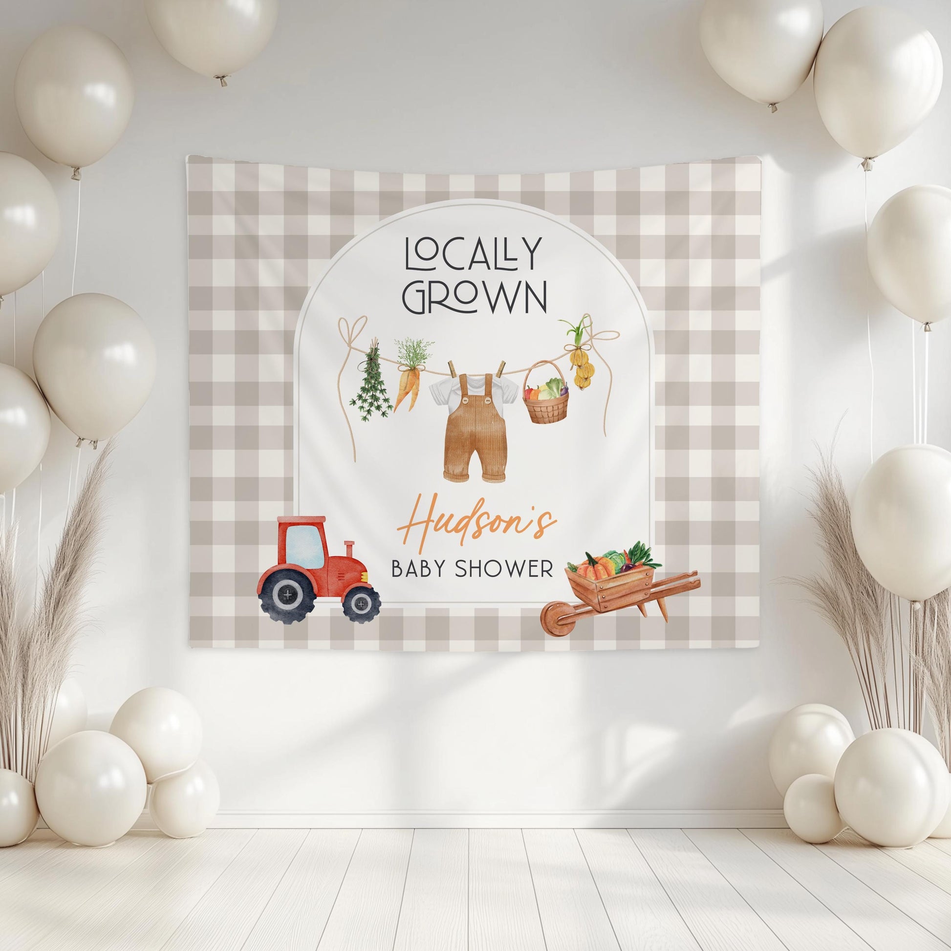 Custom Farmer Market Baby Shower Backdrop Locally Grown Baby Girl Party Decoration Fruit and Vegetable Baby Shower Banner Locally Grown Sign - LAUMIANstudio