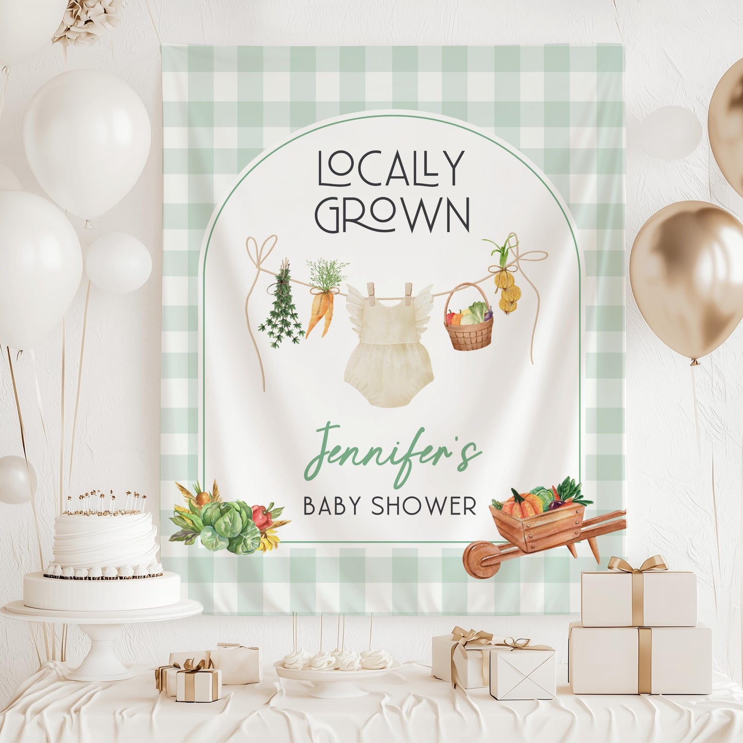 Locally Grown Baby Shower Decor Locally Grown Boy Baby Shower Backdrop Farmers Market Baby Shower Sign Locally Grown Backdrop Custom Name - LAUMIANstudio