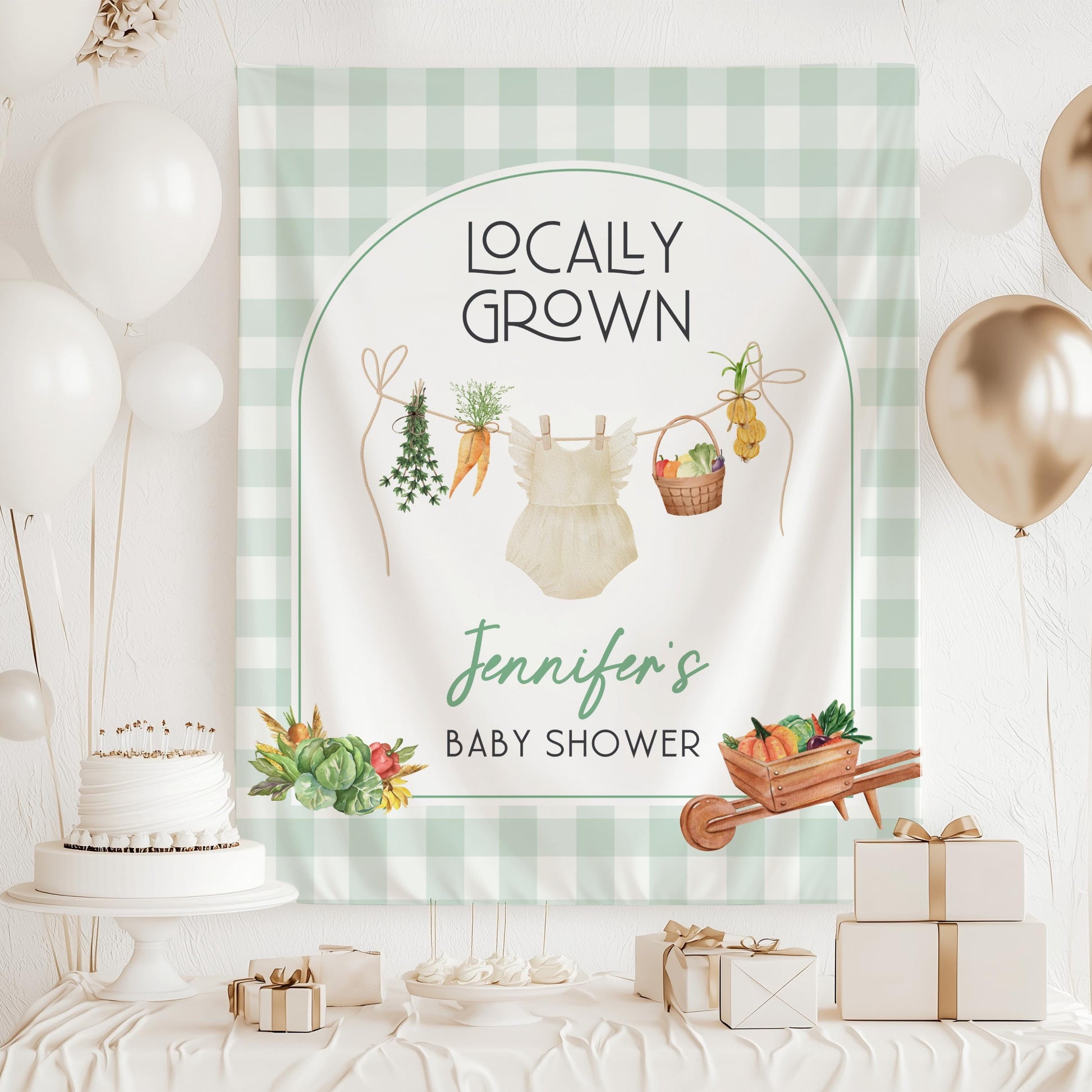 Locally Grown Baby Shower Decor Locally Grown Boy Baby Shower Backdrop Farmers Market Baby Shower Sign Locally Grown Backdrop Custom Name - LAUMIANstudio
