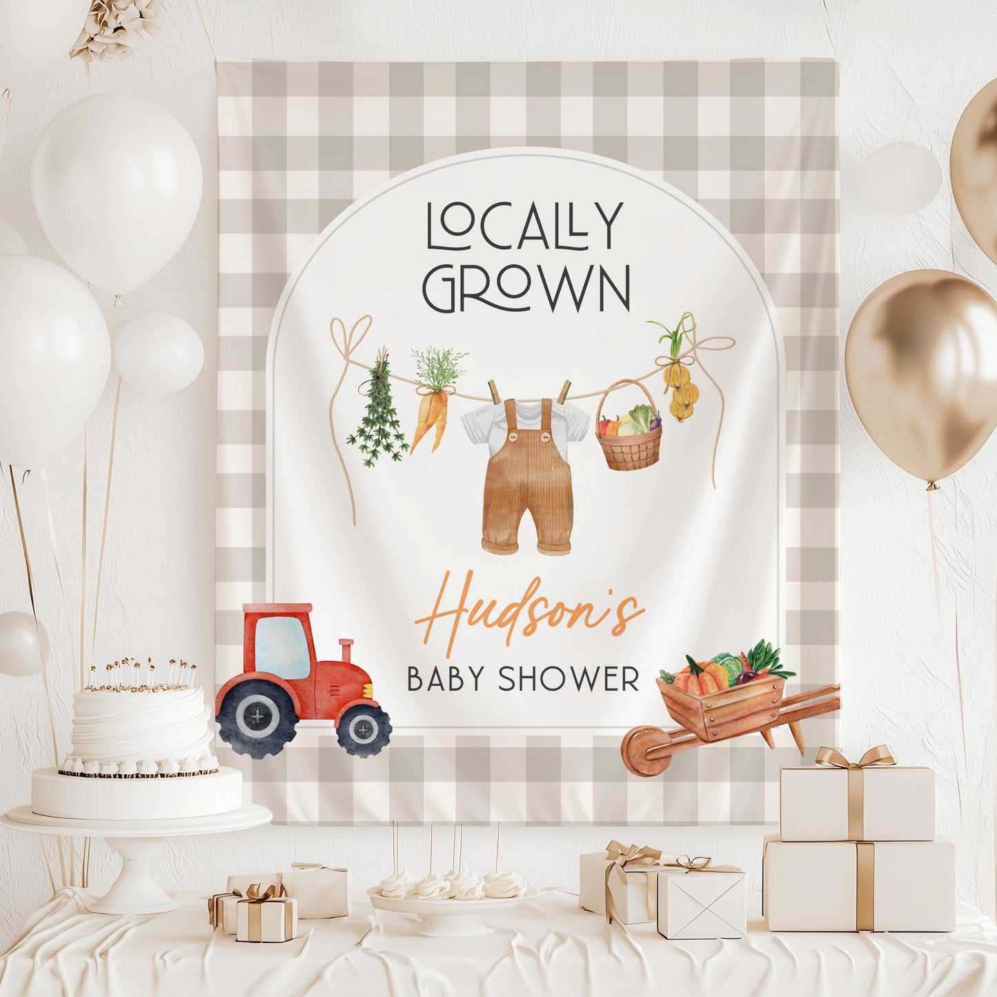 Custom Farmer Market Baby Shower Backdrop Locally Grown Baby Girl Party Decoration Fruit and Vegetable Baby Shower Banner Locally Grown Sign - LAUMIANstudio