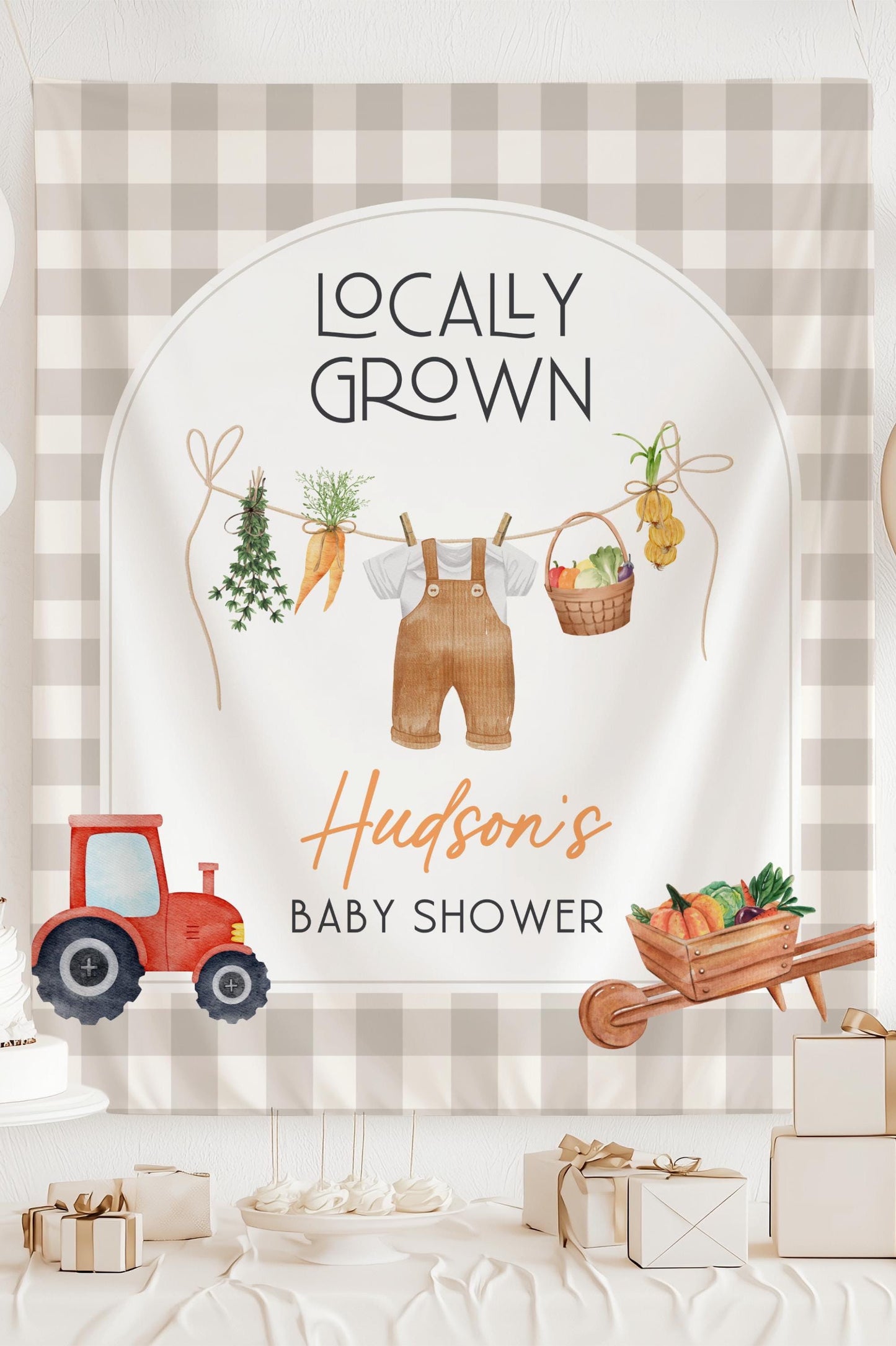 Locally Grown Baby Shower Decor Locally Grown Boy Baby Shower Backdrop Farmers Market Baby Shower Sign Locally Grown Backdrop Custom Name - LAUMIANstudio