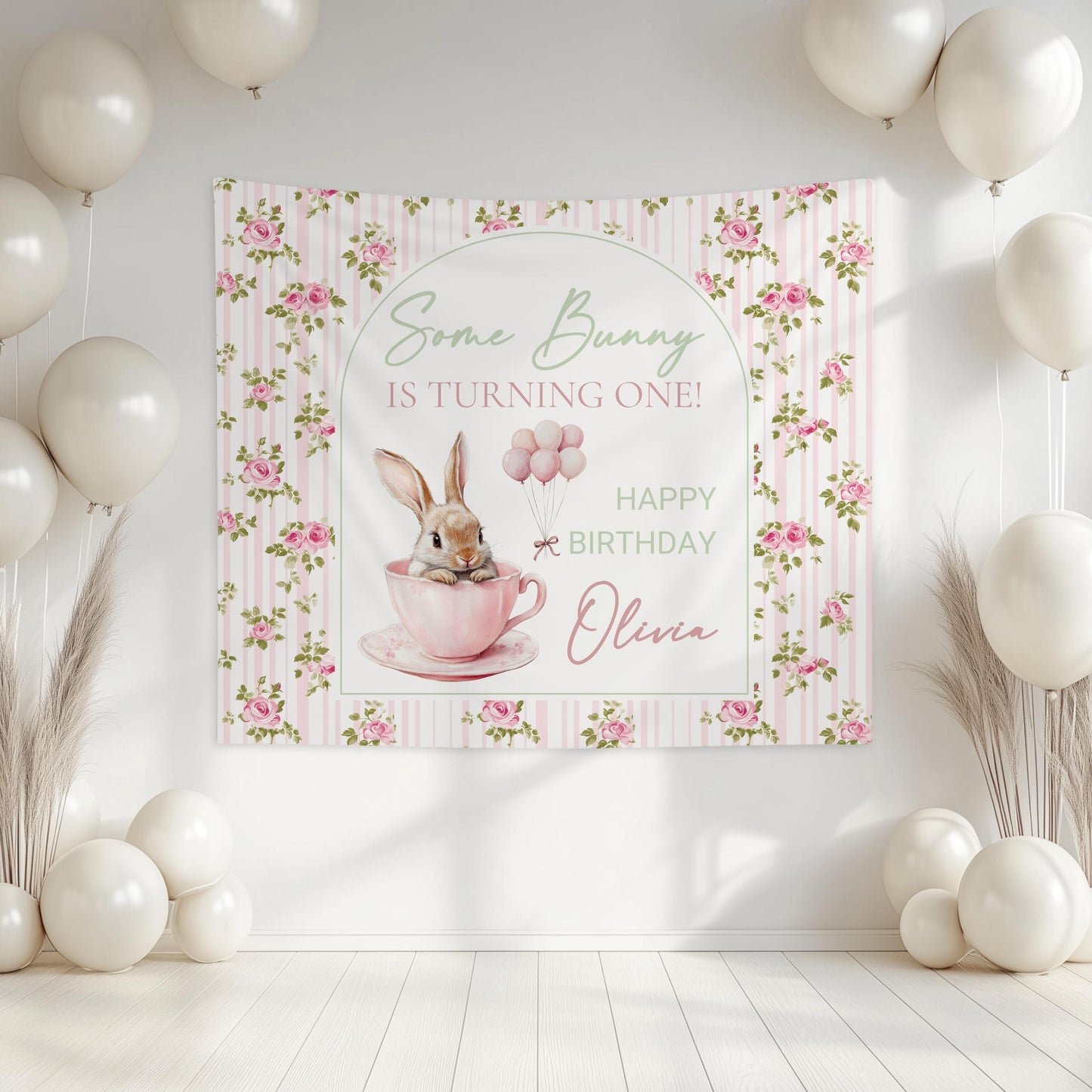 Personalized Bunny is Turning Three Sign Spring Birthday Party Backdrop Cute Bunny Pink Banner Idea Bunny Birthday Party Decor Bunny Sign - LAUMIANstudio