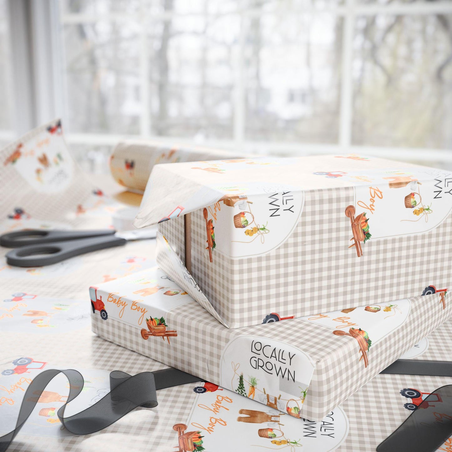 Locally Grown Baby Shower Gift Wrapping Paper Baby Boy Shower Gift Wrap Summer Baby Shower Gift Paper Farmer Market Baby Shower Gift Wrap - LAUMIANstudio
