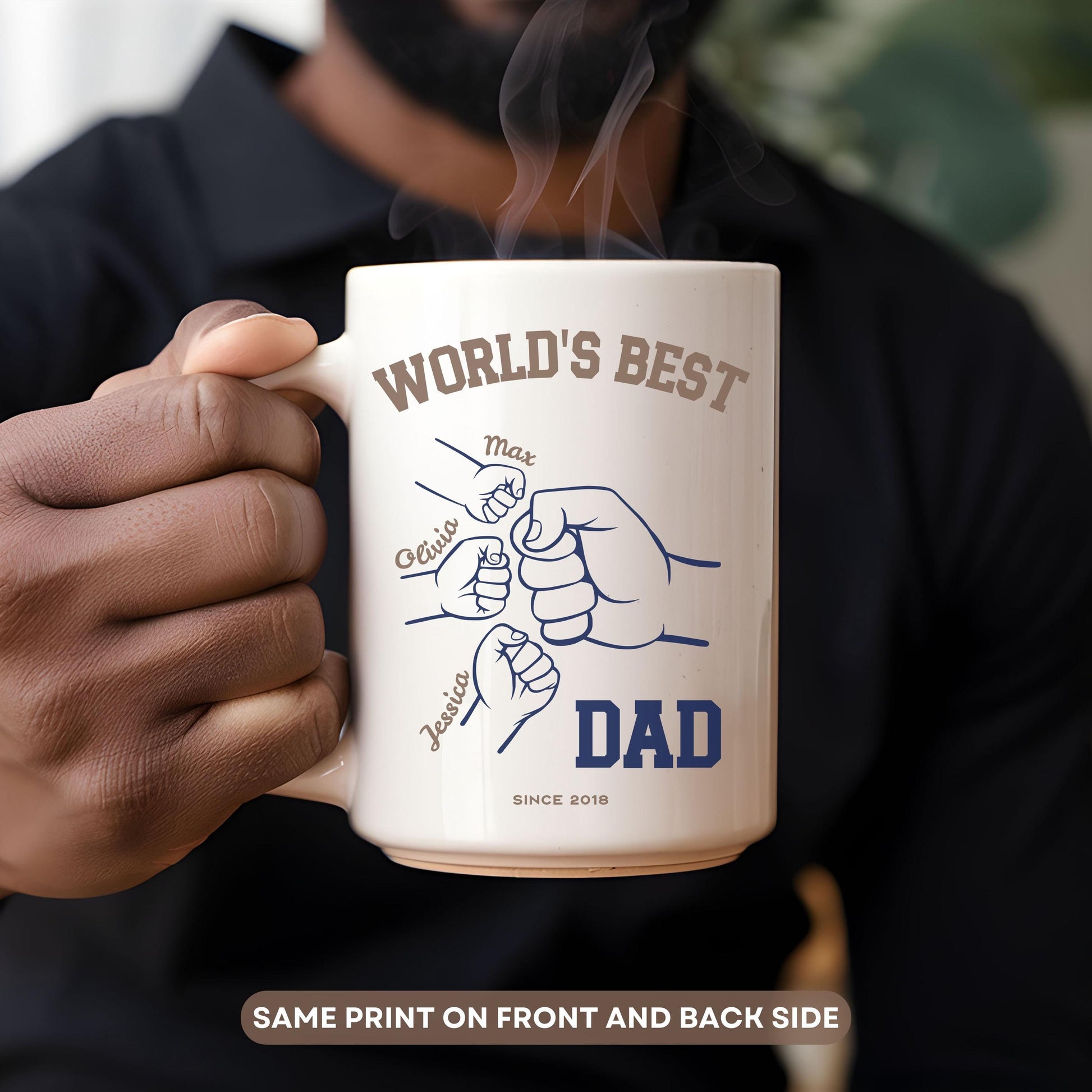 Custom Dad Fist Bump Mug Personalized Dad Fist Bump Cup Father of 4 Kid Name Mug Papa Fist Bump Mug Dad 5 Kid Name Gift Birthday Daddy Mug - LAUMIANstudio