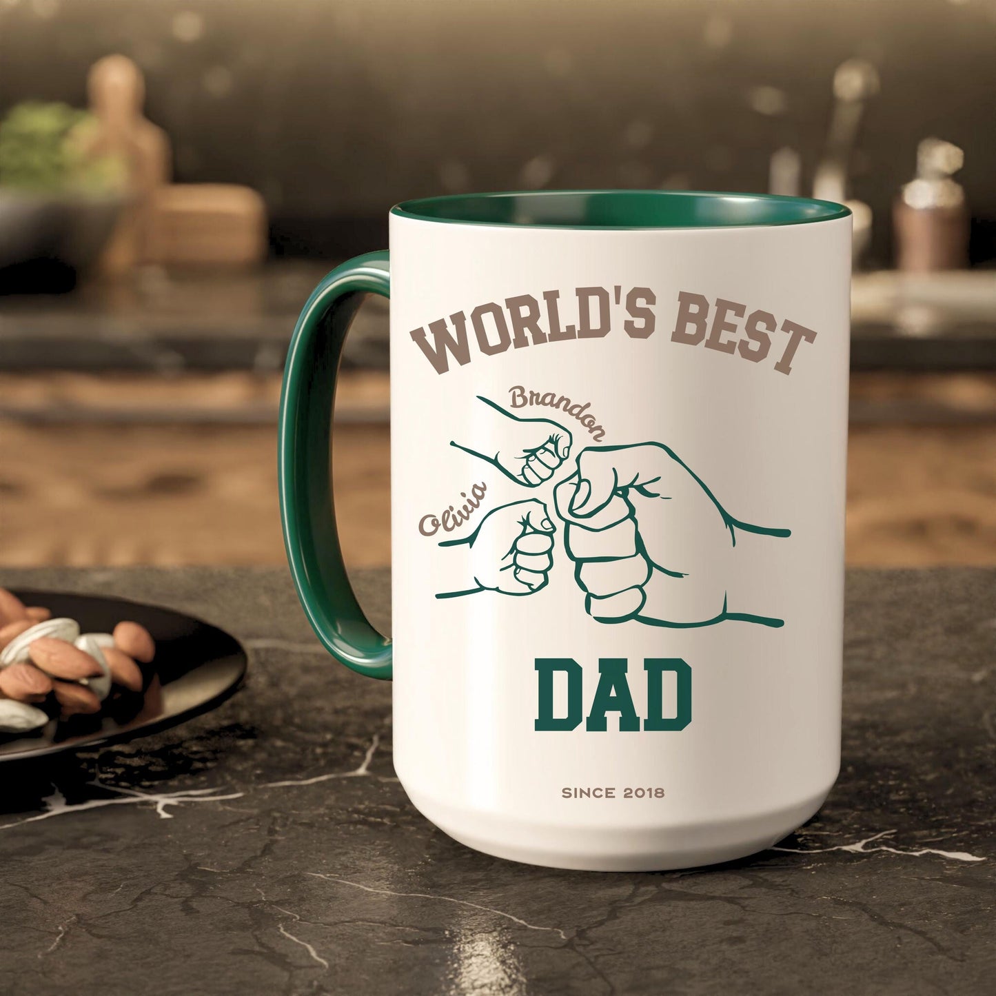 Custom Best Dad Mug Green Handle Fathers Day Cup Papa Kid Name Mug Dad Hand Kid Hand Coffee Mug Kid Name Birthday Gift Daddy Name Keepsake - LAUMIANstudio