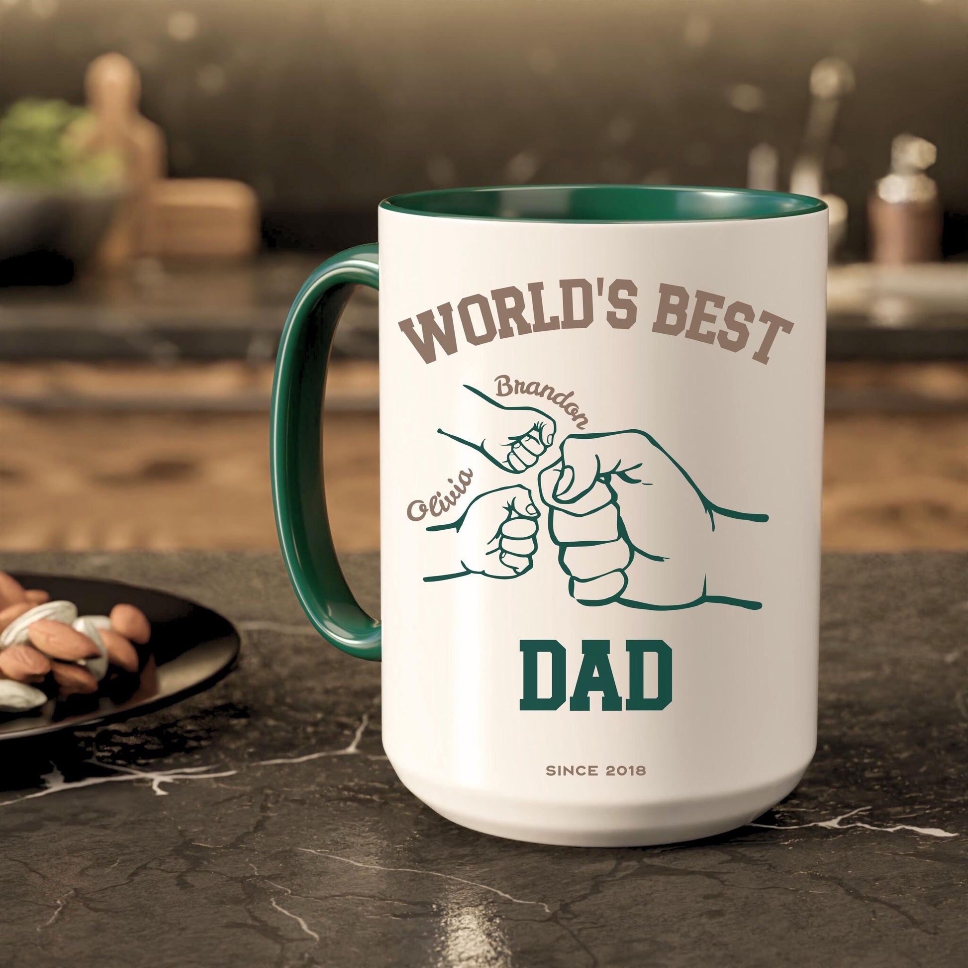 Custom Best Dad Mug Green Handle Fathers Day Cup Papa Kid Name Mug Dad Hand Kid Hand Coffee Mug Kid Name Birthday Gift Daddy Name Keepsake - LAUMIANstudio