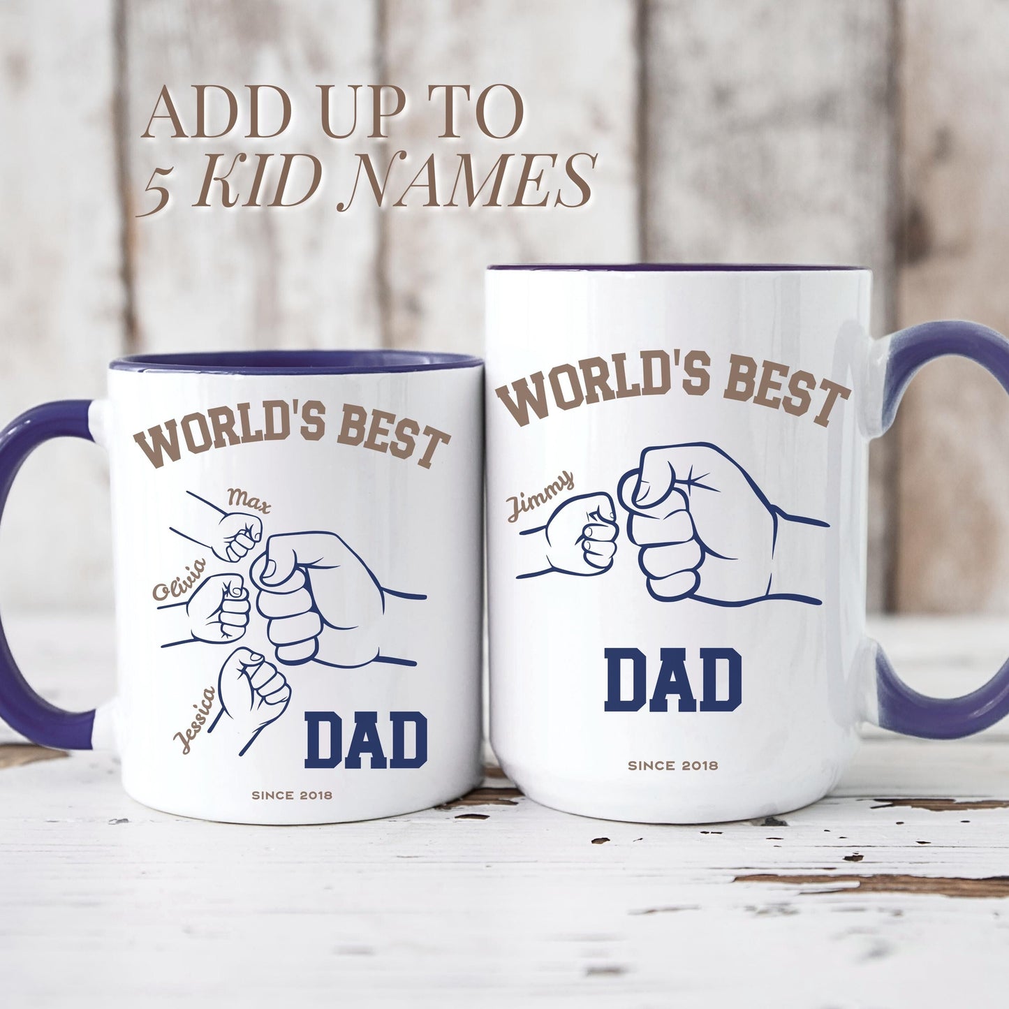 Personalized Best Daddy Ever Mug Daddy Fist Bump Coffee Mug Blue World's Best Dad Mug Personalized Father's Day Gift Custom Father Day Cup - LAUMIANstudio