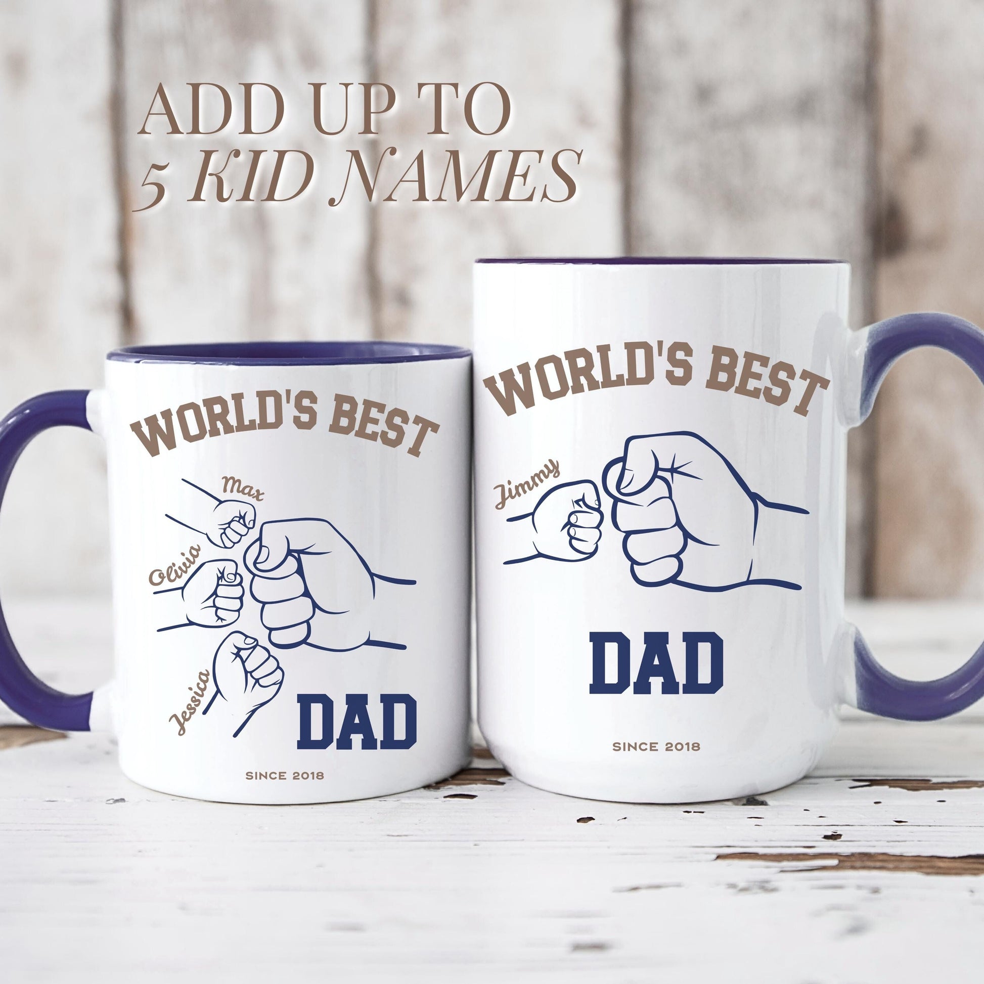 Personalized Best Daddy Ever Mug Daddy Fist Bump Coffee Mug Blue World's Best Dad Mug Personalized Father's Day Gift Custom Father Day Cup - LAUMIANstudio
