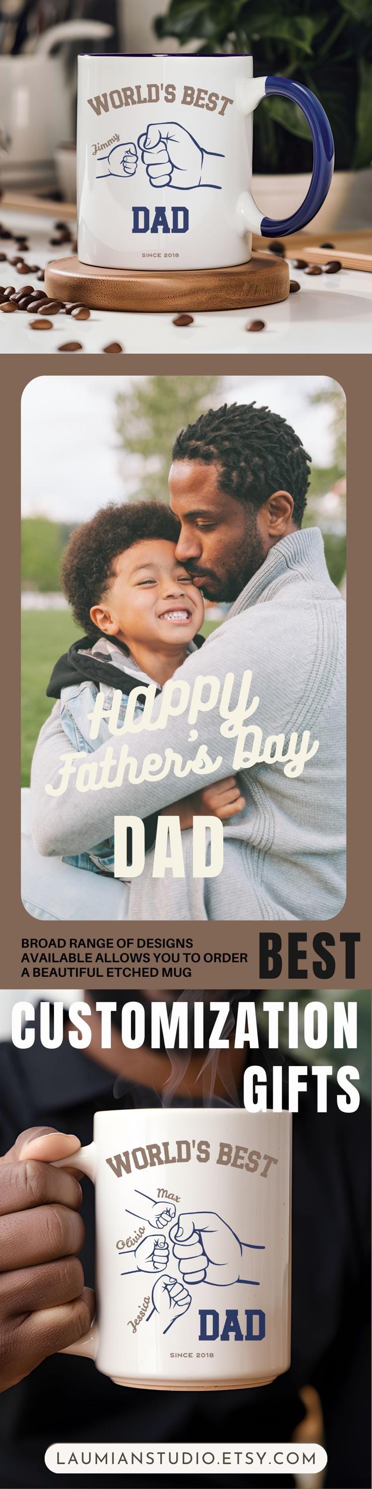 Personalized Best Daddy Ever Mug Daddy Fist Bump Coffee Mug Blue World's Best Dad Mug Personalized Father's Day Gift Custom Father Day Cup - LAUMIANstudio