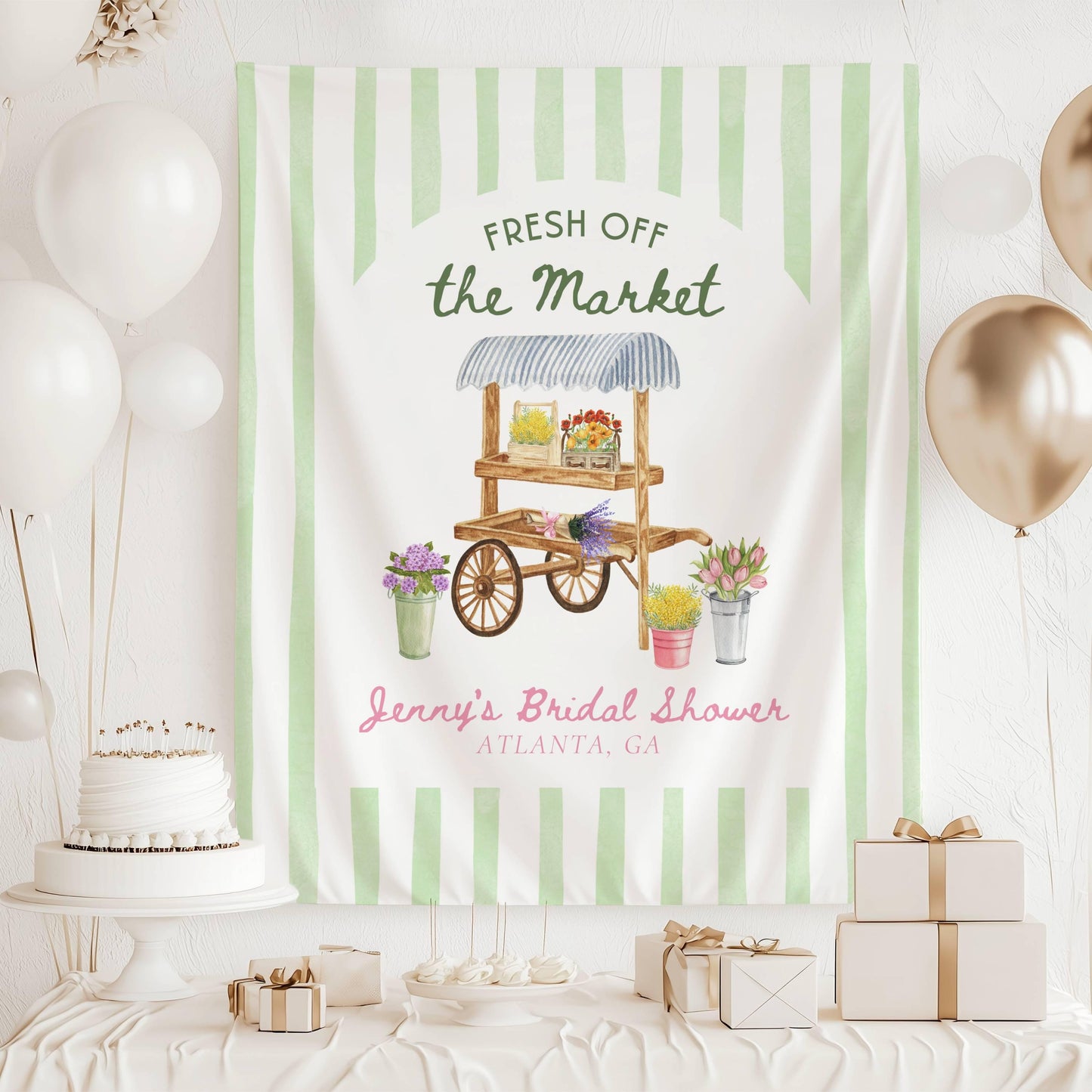 Floral Market Bachelorette Banner Fresh Off The Market Bridal Shower Flower Market Bachelorette Spring Bridal Shower Backdrop Farmers Market - LAUMIANstudio