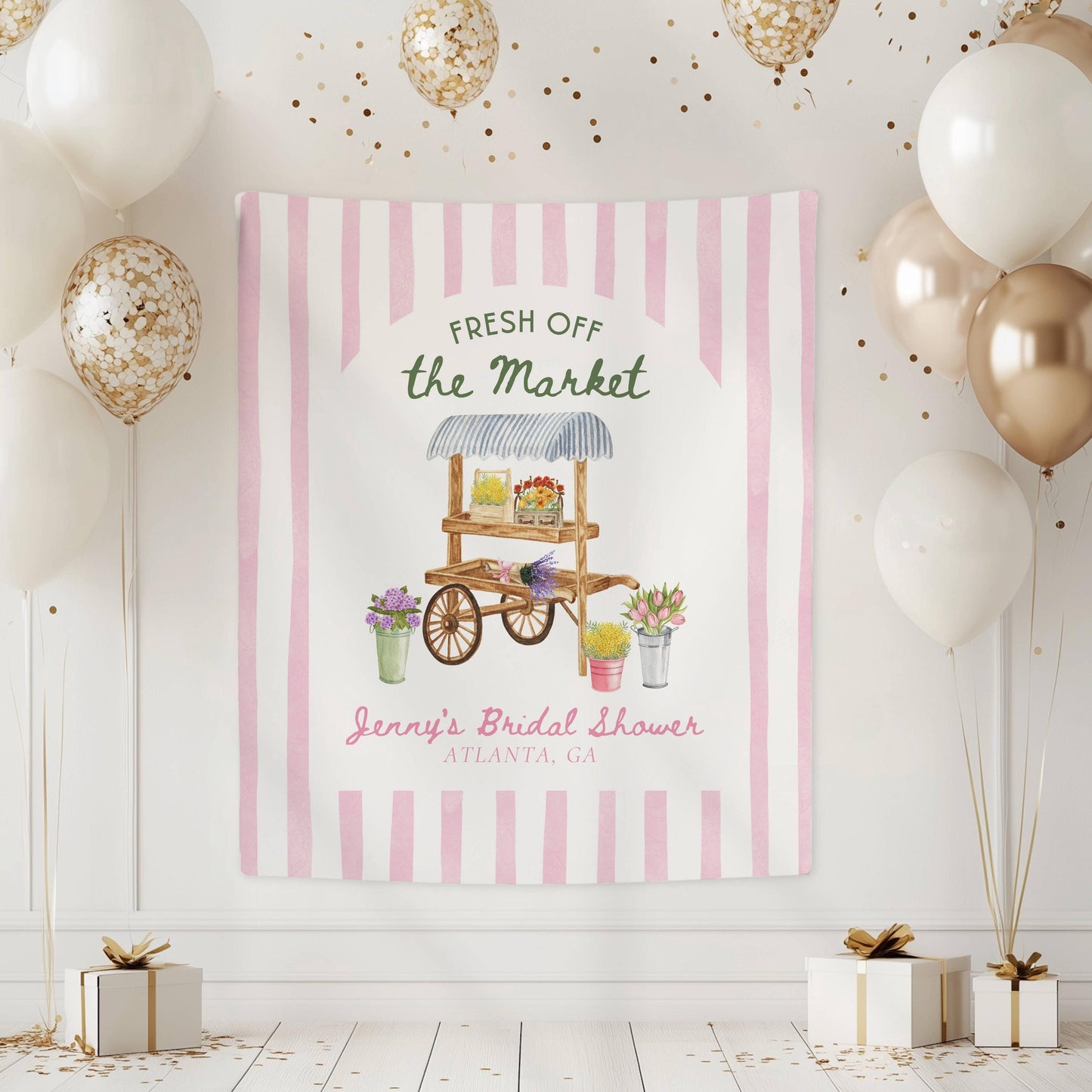 Fresh Off The Market Bridal Shower Off The Market Decor Bachelorette Watercolor Market Bridal Shower She's Off The Market Banner Bride to Be - LAUMIANstudio
