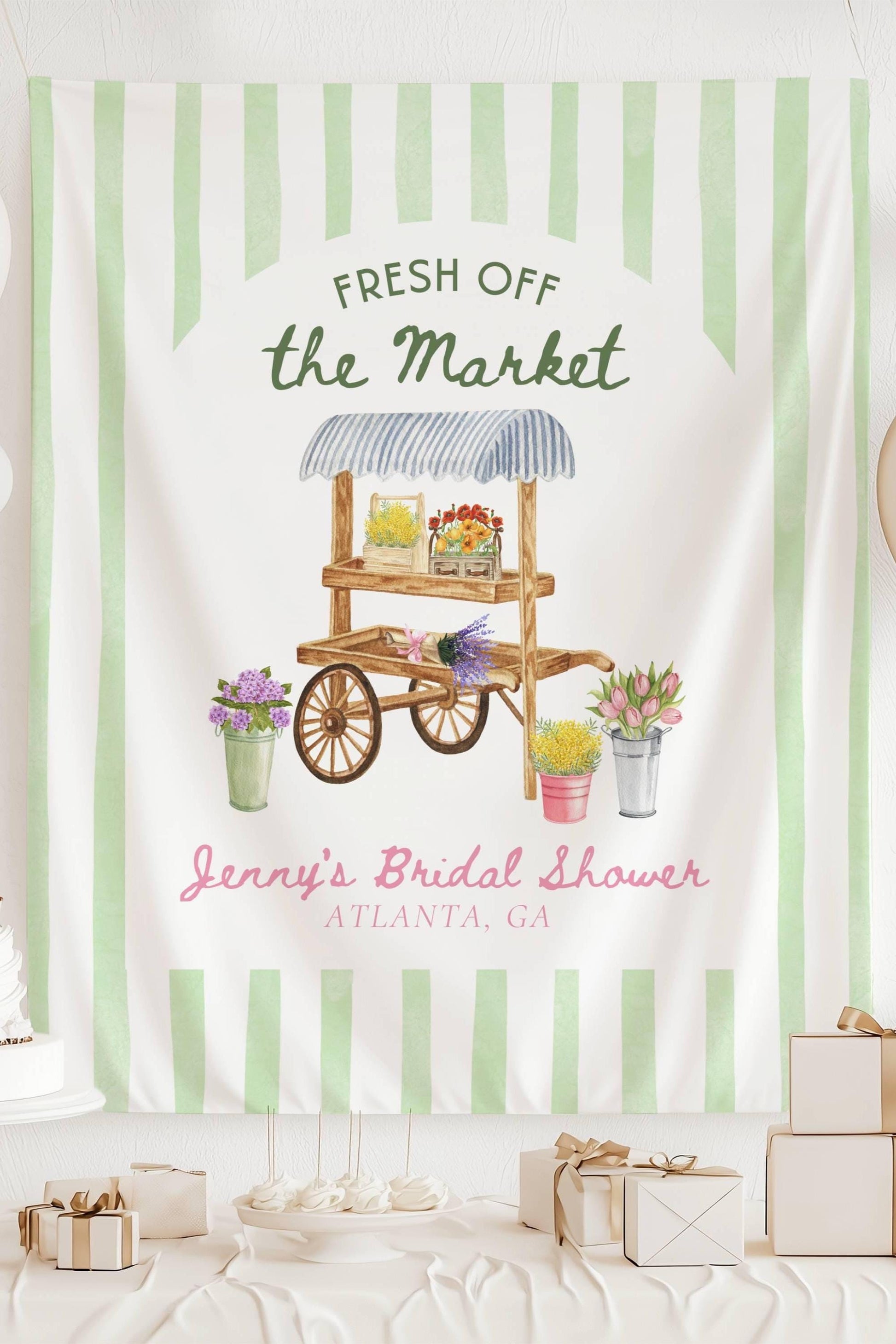 Fresh Off The Market Bridal Shower Off The Market Decor Bachelorette Watercolor Market Bridal Shower She's Off The Market Banner Bride to Be - LAUMIANstudio