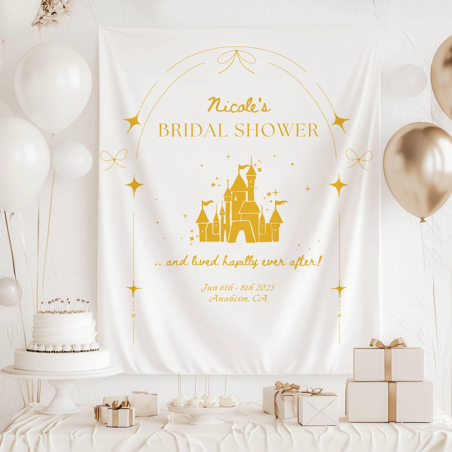 Happily Ever After Party Banner Personalized Happily Ever After Fabric Sign Princess Castle Backdrop Bachelorette Party Decor Fairytale - LAUMIANstudio