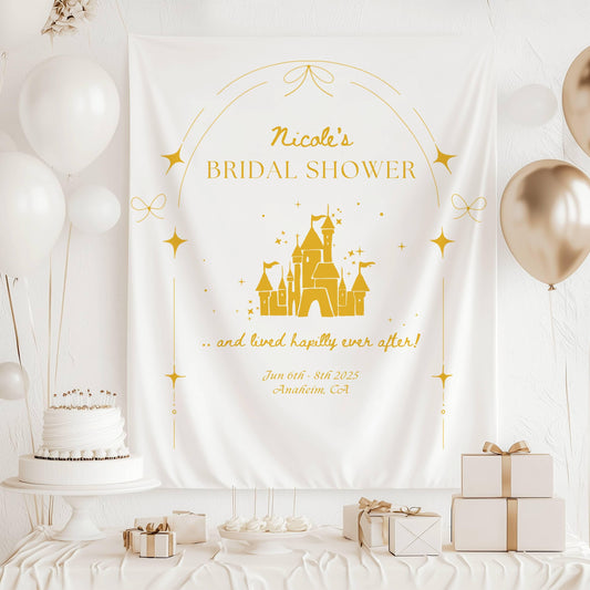 Happily Ever After Party Banner Personalized Happily Ever After Fabric Sign Princess Castle Backdrop Bachelorette Party Decor Fairytale - LAUMIANstudio