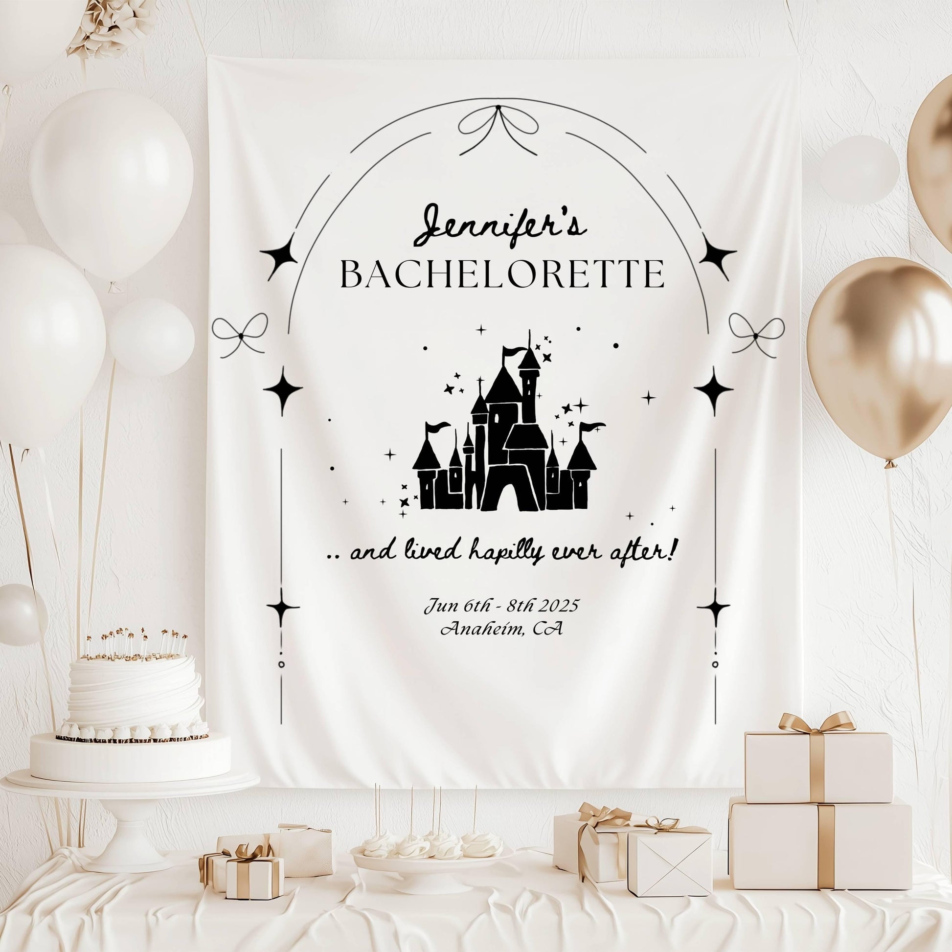 Happily Ever After Party Banner Personalized Happily Ever After Fabric Sign Princess Castle Backdrop Bachelorette Party Decor Fairytale - LAUMIANstudio