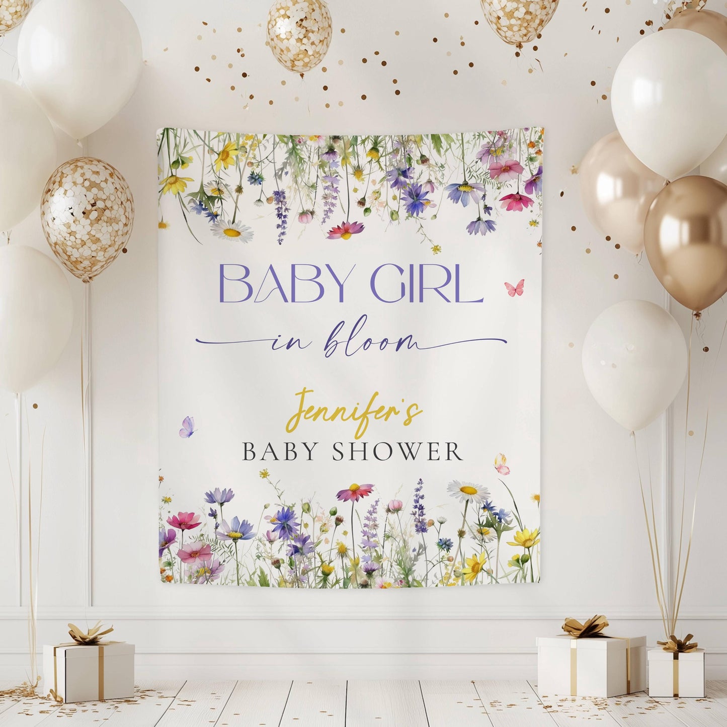 Baby Boy in Bloom Banner Blue Baby in Bloom Baby Shower Decor Blue Floral Baby Shower Backdrop Blue Spring Flower Baby Shower Welcome Sign - LAUMIANstudio