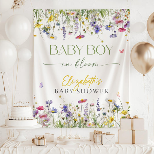 Baby Boy in Bloom Banner Blue Baby in Bloom Baby Shower Decor Blue Floral Baby Shower Backdrop Blue Spring Flower Baby Shower Welcome Sign - LAUMIANstudio