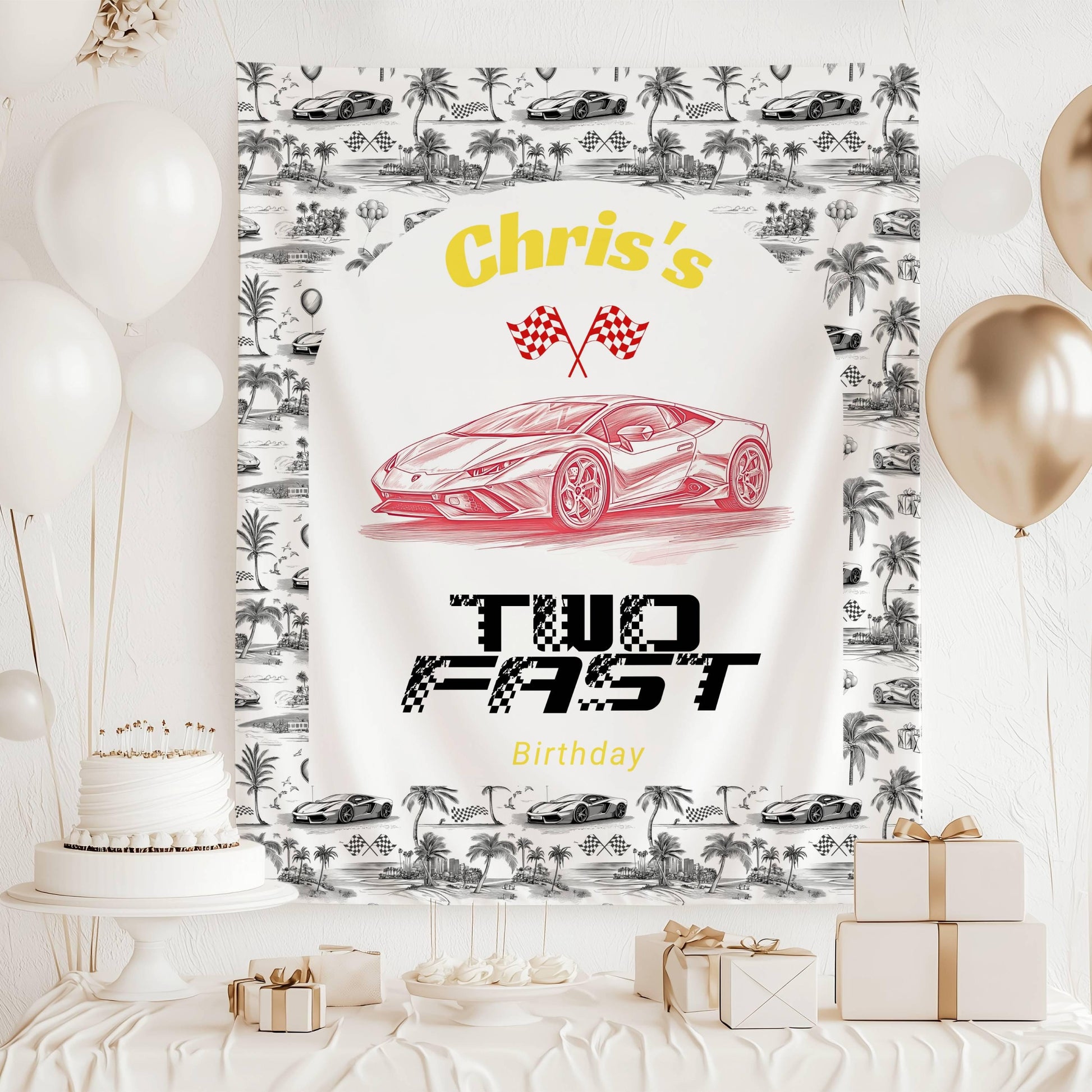Second Birthday Blue Race Car Backdrop Two Fast Theme Birthday Decoration 2nd Birthday Boy Car Banner Toile Race Car Sign Two Fast Birthday - LAUMIANstudio