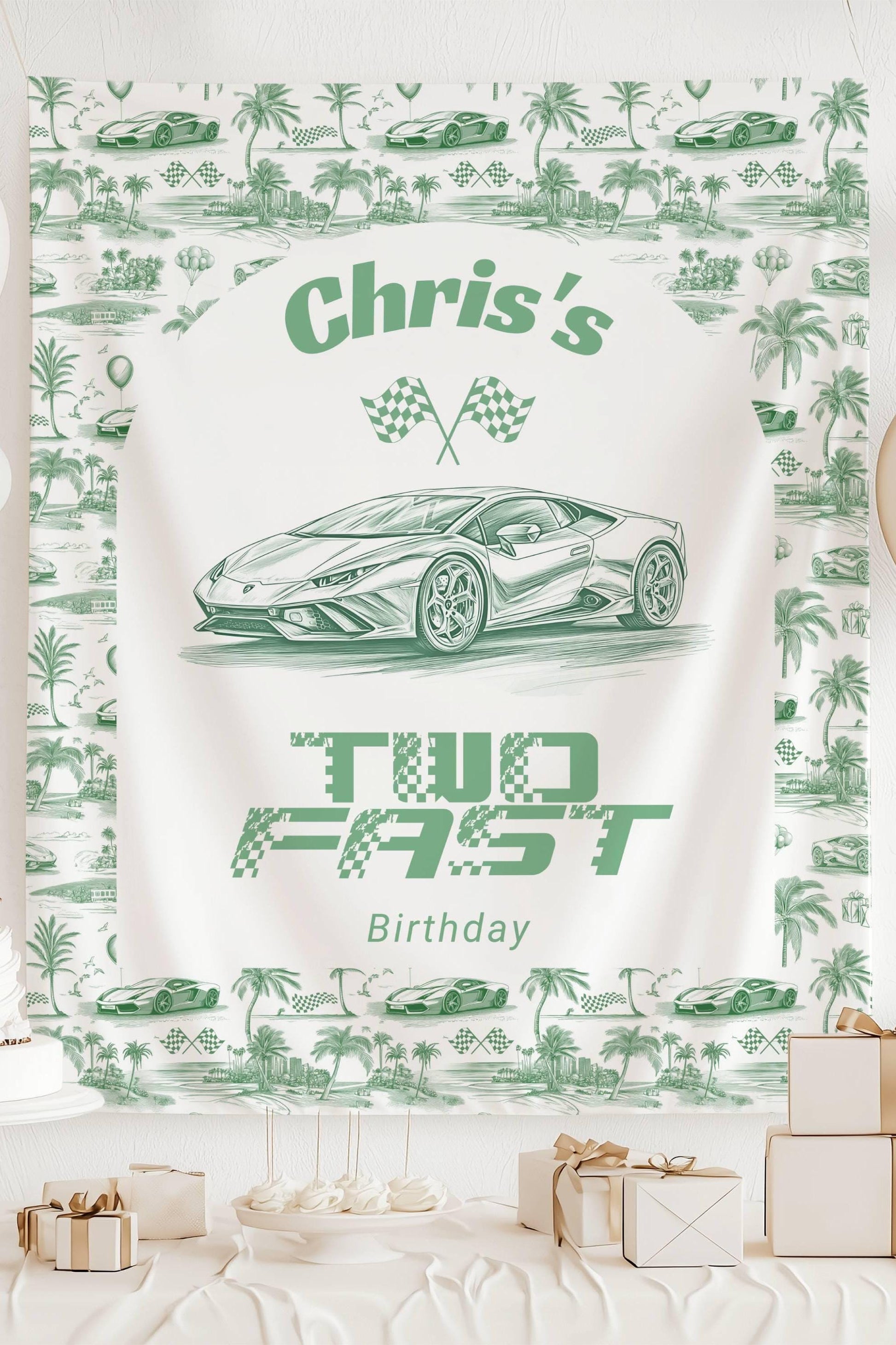 Two Fast Birthday Banner Custom Two Fast Welcome Sign Race Car Party Backdrop Race Car Birthday Banner Second Birthday Decor Racing Party - LAUMIANstudio