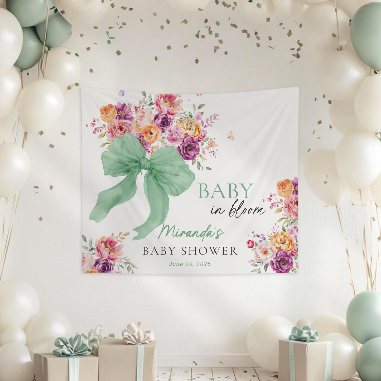 Personalized Boy Baby Bloom Sign Bow Blue Baby Bloom Backdrop Blue Baby in Bloom Baby Shower Decor Baby Boy Shower Photo Backdrop Blue Bow - LAUMIANstudio