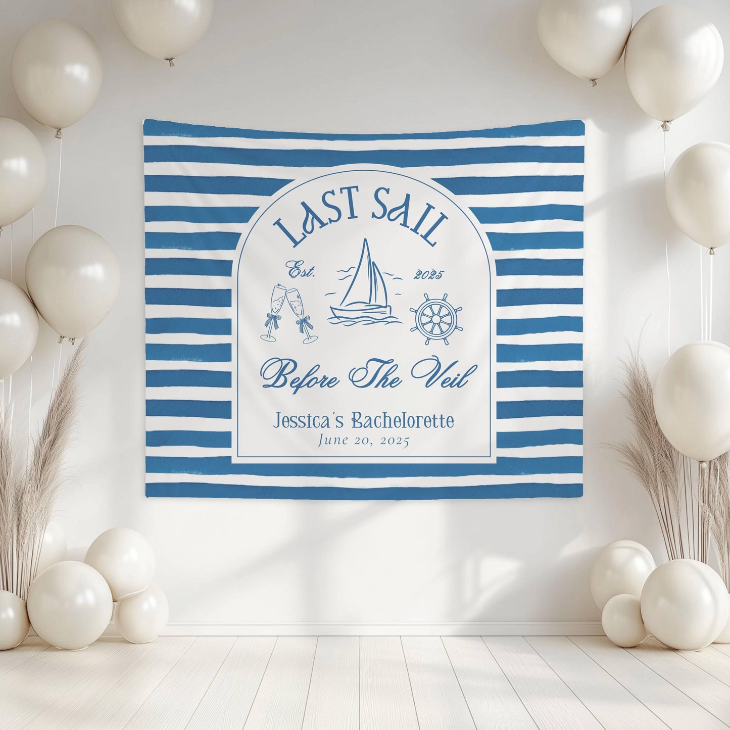 Last Sail Before the Veil Bachelorette Banner Custom Blue Last Sail Bachelorette Party Backdrop Last Sail Bridal Shower Decor Beach Shower - LAUMIANstudio