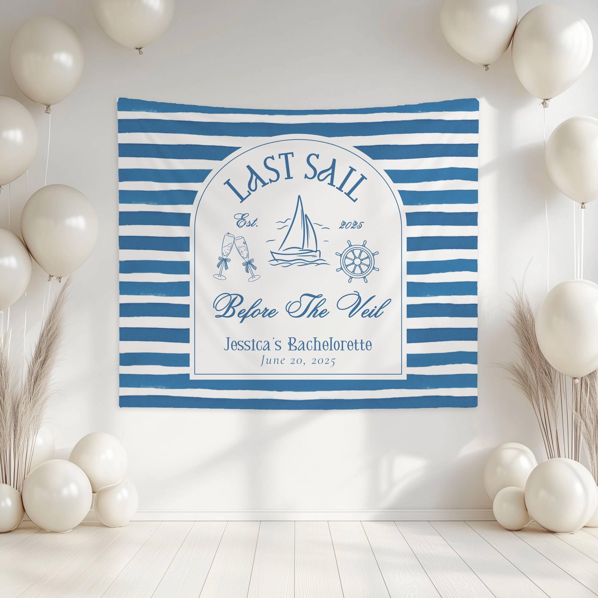 Last Sail Before the Veil Bachelorette Banner Custom Blue Last Sail Bachelorette Party Backdrop Last Sail Bridal Shower Decor Beach Shower - LAUMIANstudio