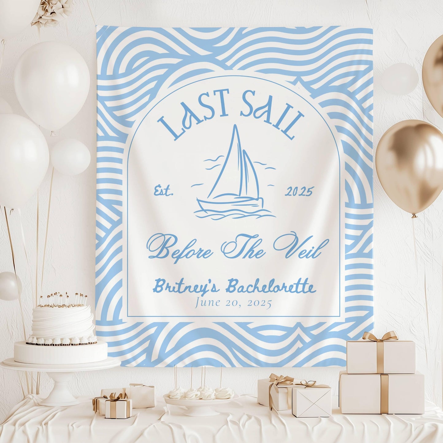 Last Sail Before the Veil Bachelorette Banner Custom Blue Last Sail Bachelorette Party Backdrop Last Sail Bridal Shower Decor Beach Shower - LAUMIANstudio