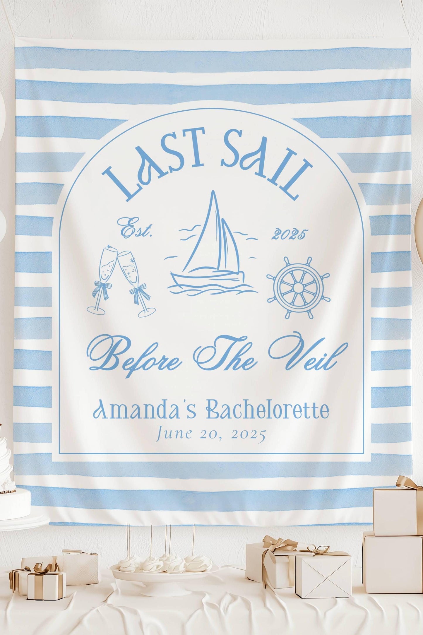 Last Sail Before the Veil Bachelorette Banner Custom Blue Last Sail Bachelorette Party Backdrop Last Sail Bridal Shower Decor Beach Shower - LAUMIANstudio