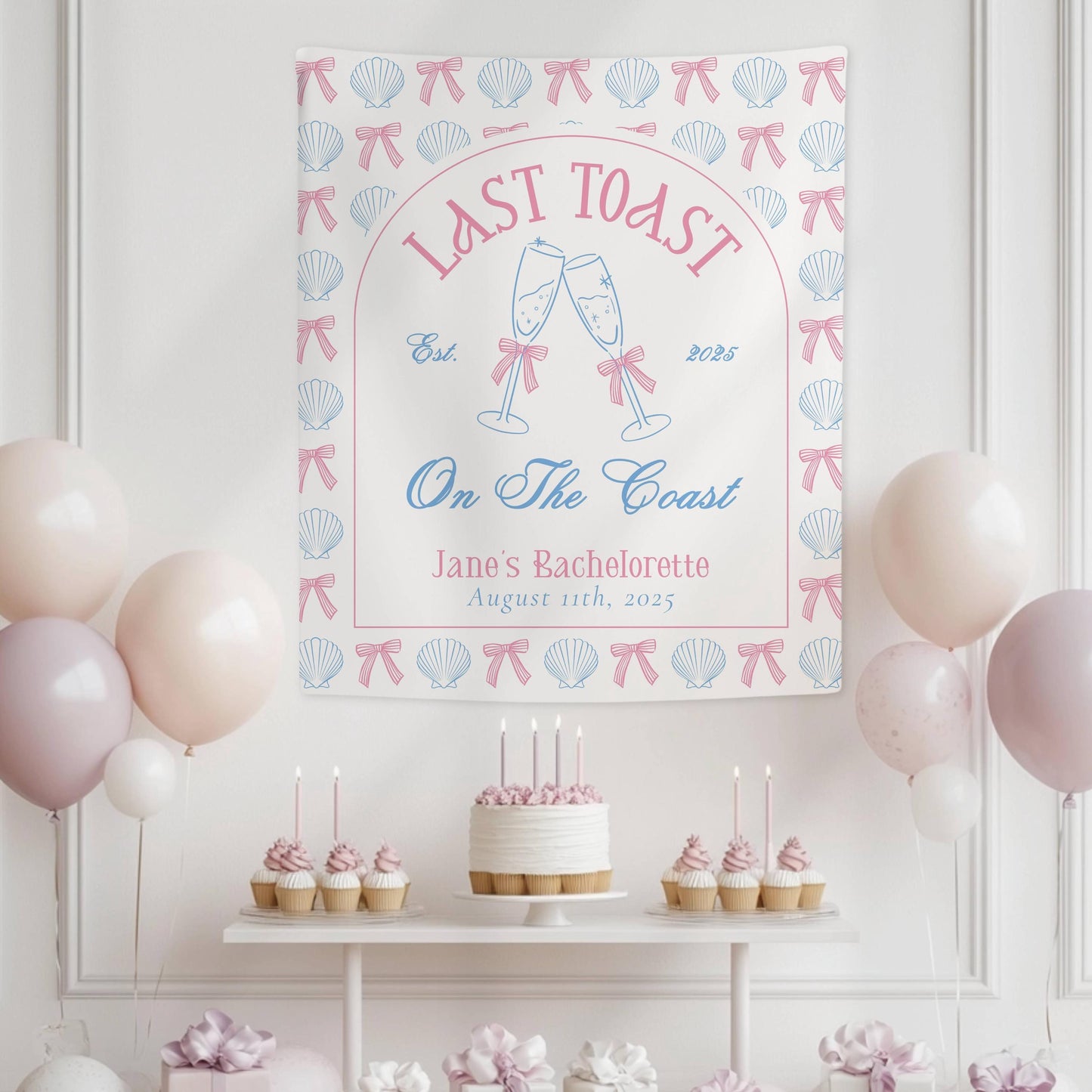 Last Toast on the Coast Bachelorette Backdrop Beach Last Toast Banner Coquette Last Toast Blue Backdrop Last Toast Bach Party Decor Coastal - LAUMIANstudio
